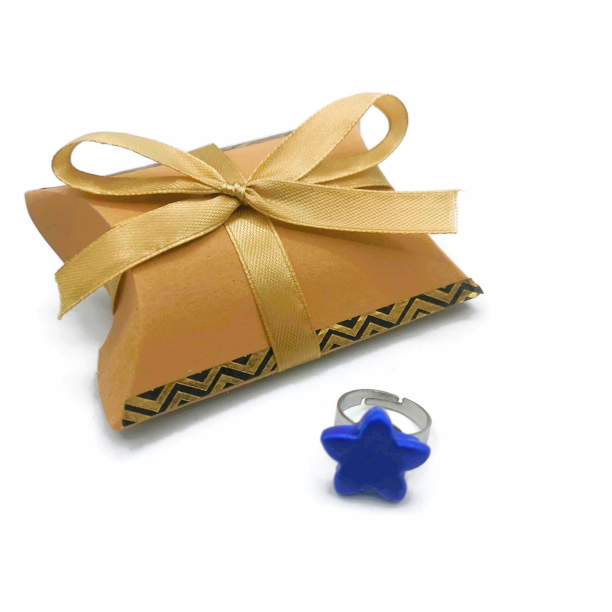 Handmade Ceramic Blue Star Statement Ring For Women, Stainless Steel Adjustable Ring, Porcelain Best 9th Anniversary Gifts For Her - Ceramica Ana Rafael