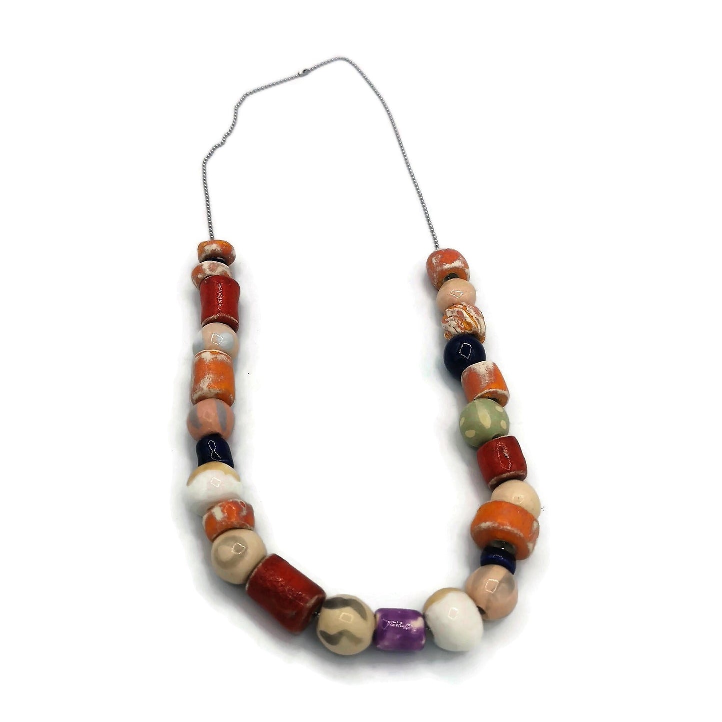 Handmade Ceramic Aesthetic Beaded Necklace For Women, Chunky Colorful Clay Statement Jewelry Best Gift For Her, 9th Aniversary Gift For Wife - Ceramica Ana Rafael
