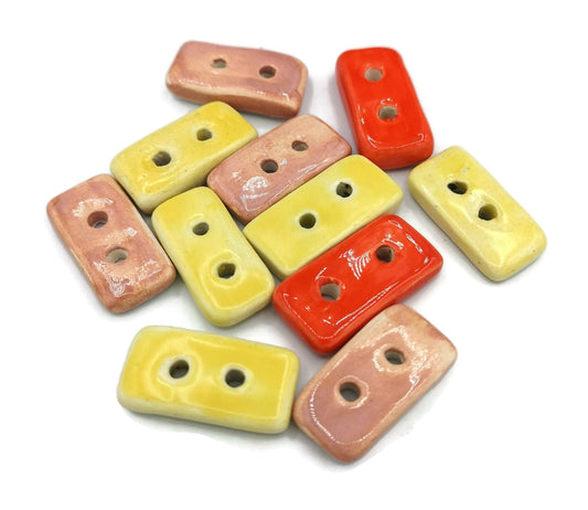 11Pc 25mm Long Handmade Ceramic Sewing Buttons, Yellow Red And Pink Cute Clay Buttons Rectangular, Best Sellers Sewing Supplies And Notions