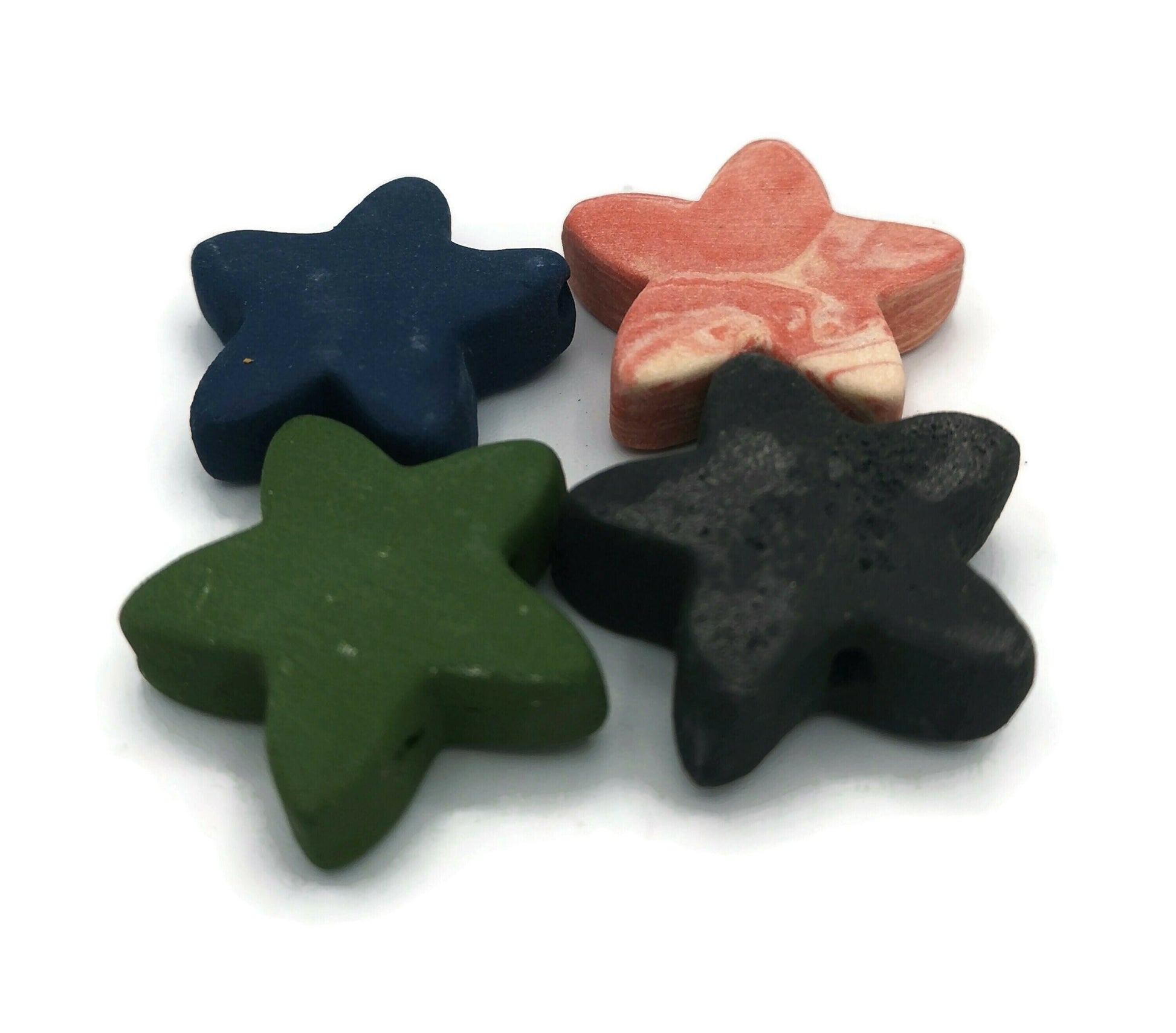 4Pc 35mm Extra Large Star Ceramic Beads For Jewelry Making, Handmade Assorted Clay Beads, Unusual Macrame Beads Large Hole 2mm, Matte Beads - Ceramica Ana Rafael