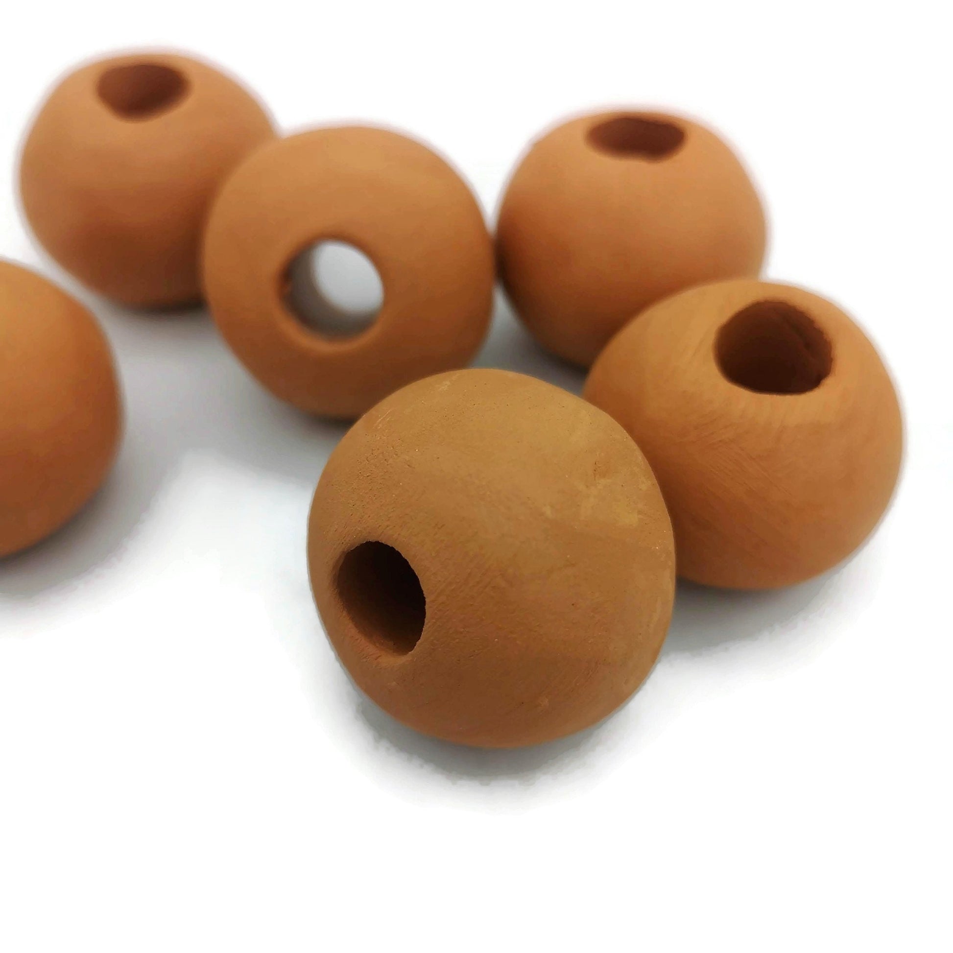 6Pc 30mm Handmade Ceramic Macrame Beads 7mm Large Hole, Clay Beads, Extra Large Beads - Ceramica Ana Rafael
