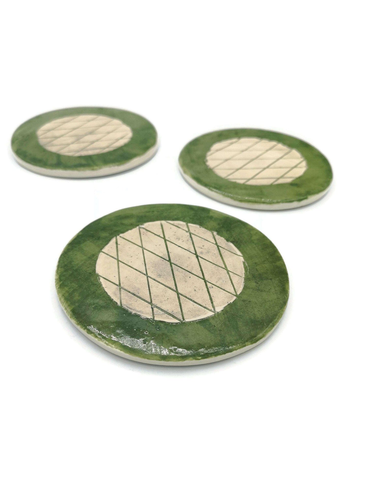 1Pc Handmade Ceramic Geometric Coaster For Drinks, Housewarming Gift First Home, Green Coasters Best Office Desk Accessories Gifts For Him