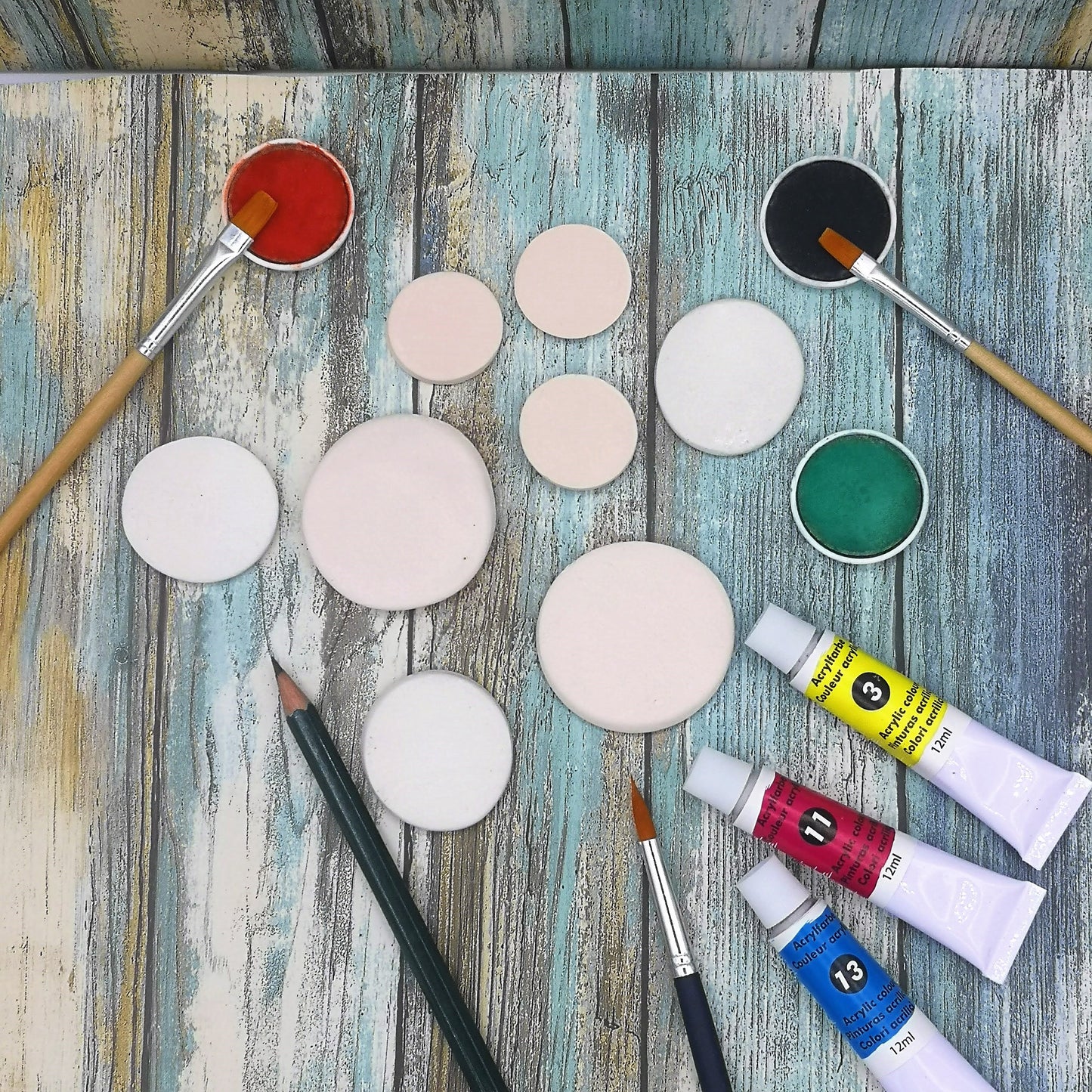 ready to paint small ceramic tiles for table, clay cabochon blanks set, handmade ceramic bisque, round mosaic tiles - Ceramica Ana Rafael