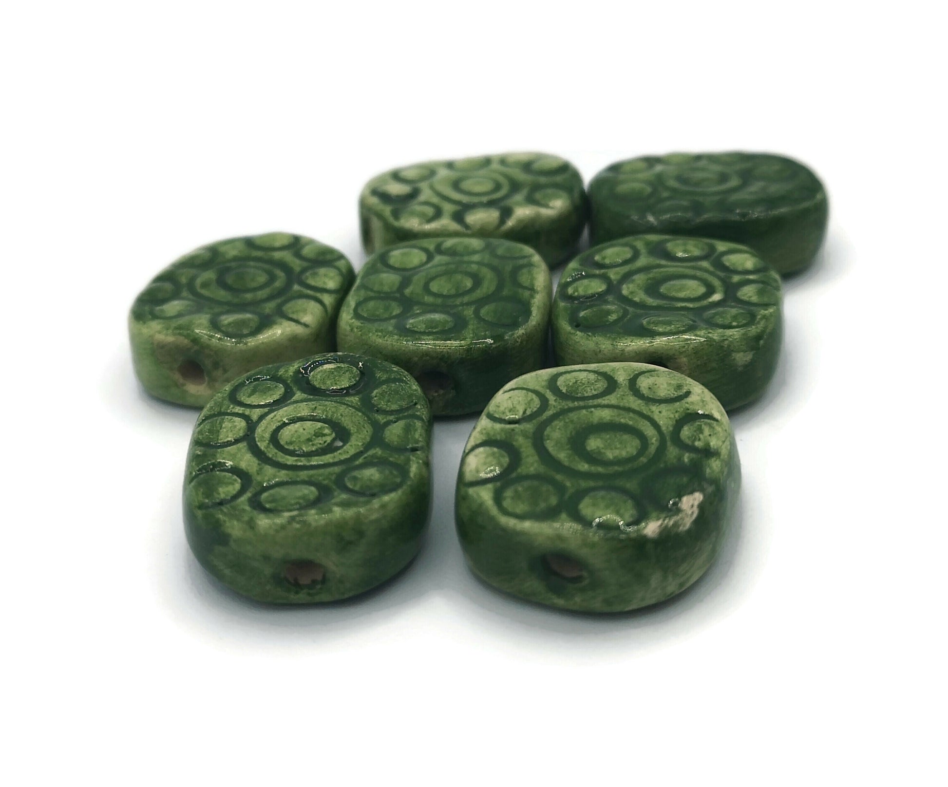 Handmade Ceramic Beads For Jewelry Making, 7Pcs Jumbo Beads, Unique Beads, Unusual Porcelain Beads, Decorative Beads Oval Shape, Clay Beads - Ceramica Ana Rafael