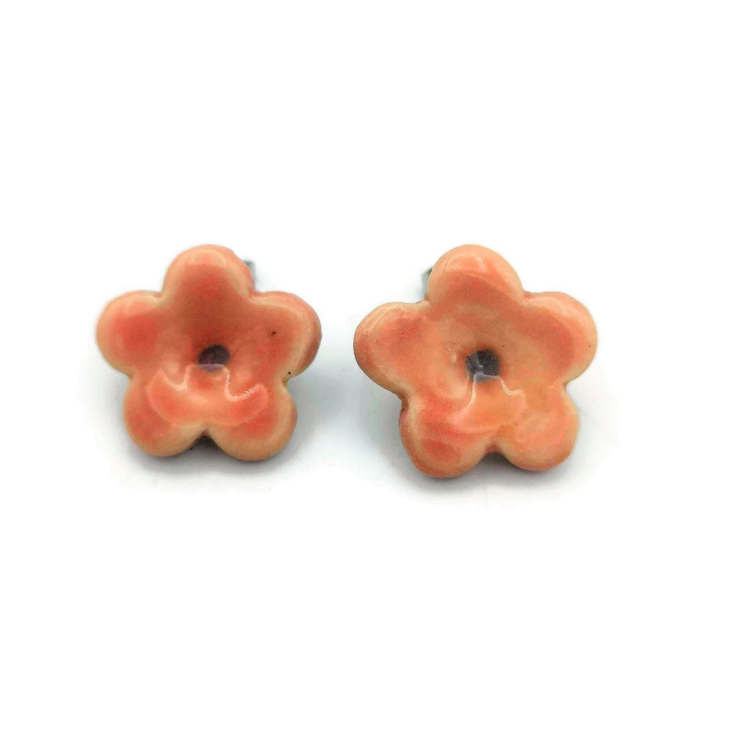 Pink Flower Stud Earrings, Ceramic Dainty Earrings Cute Jewelry For Teen Girl Gifts, Small Clay Boho Designer Earrings, Best Gifts For Her - Ceramica Ana Rafael