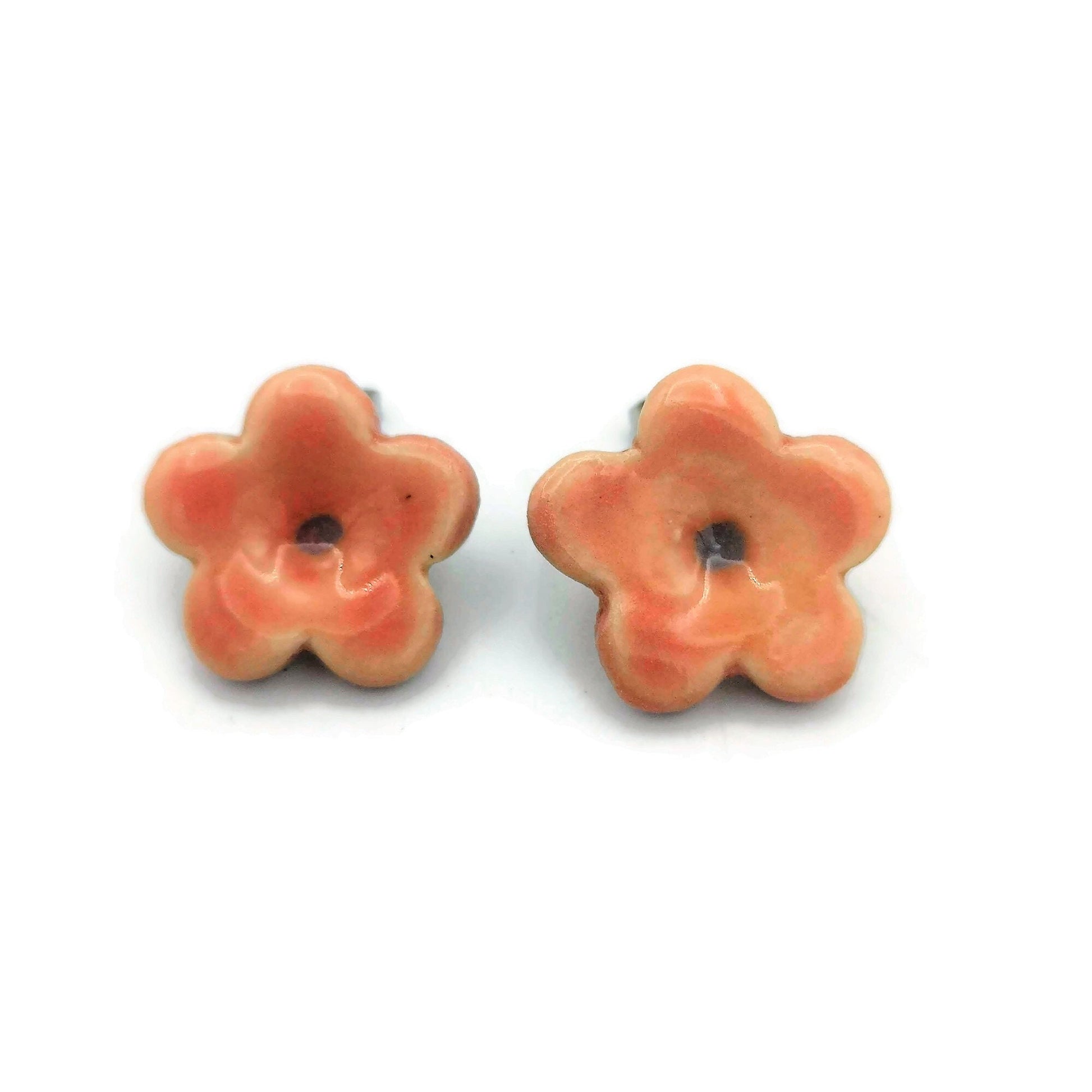 Pink Flower Stud Earrings, Ceramic Dainty Earrings Cute Jewelry For Teen Girl Gifts, Small Clay Boho Designer Earrings, Best Gifts For Her - Ceramica Ana Rafael