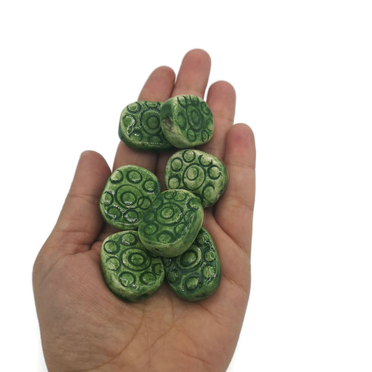 Handmade Ceramic Beads For Jewelry Making, 7Pcs Jumbo Beads, Unique Beads, Unusual Porcelain Beads, Decorative Beads Oval Shape, Clay Beads - Ceramica Ana Rafael
