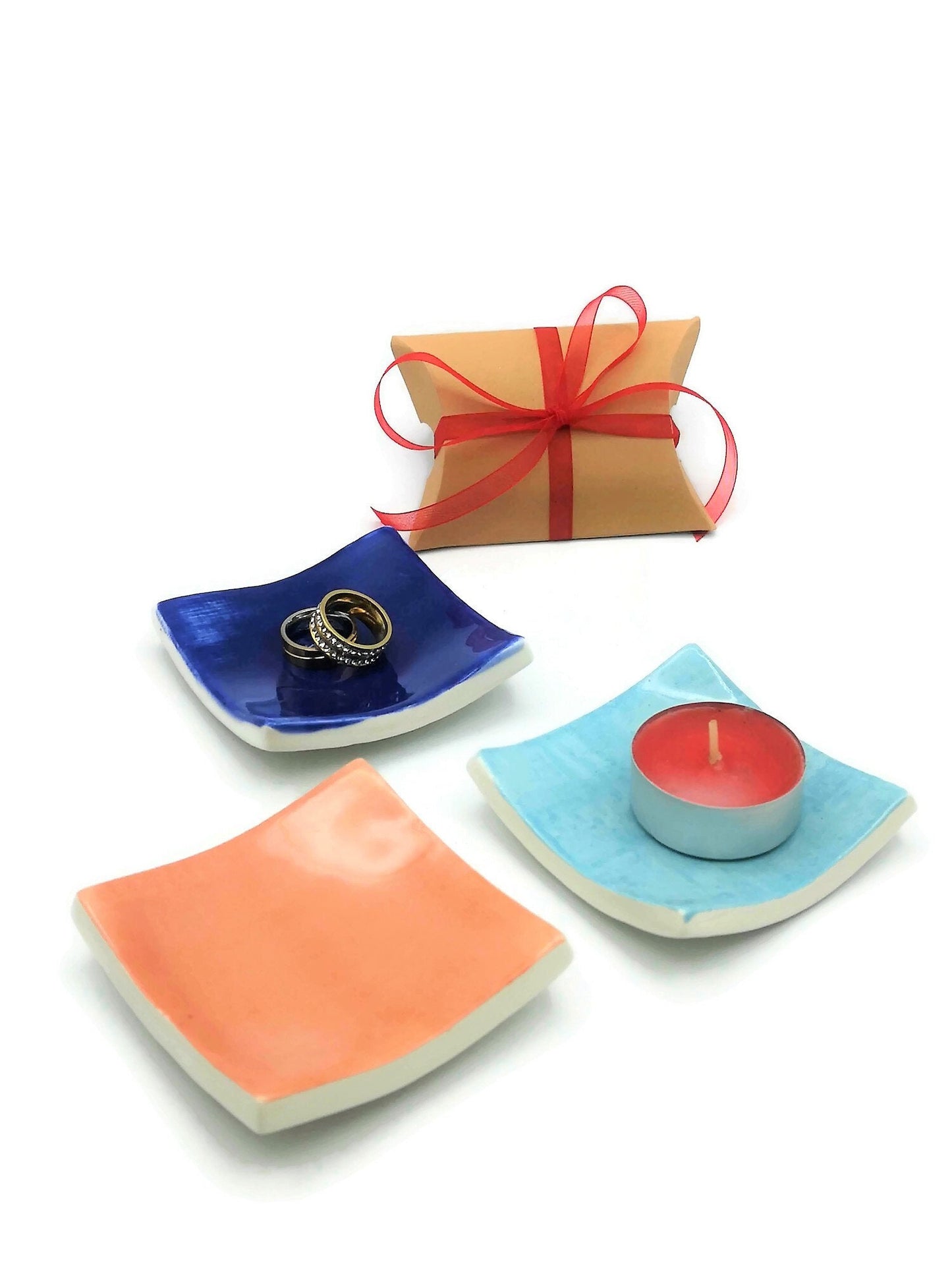 Handmade Ceramic Bowls Square Pottery Teabag Holder For Home Decor, Clay Spoon Holder for Kitchen, Ring Or Candle Holder Gift For Her - Ceramica Ana Rafael