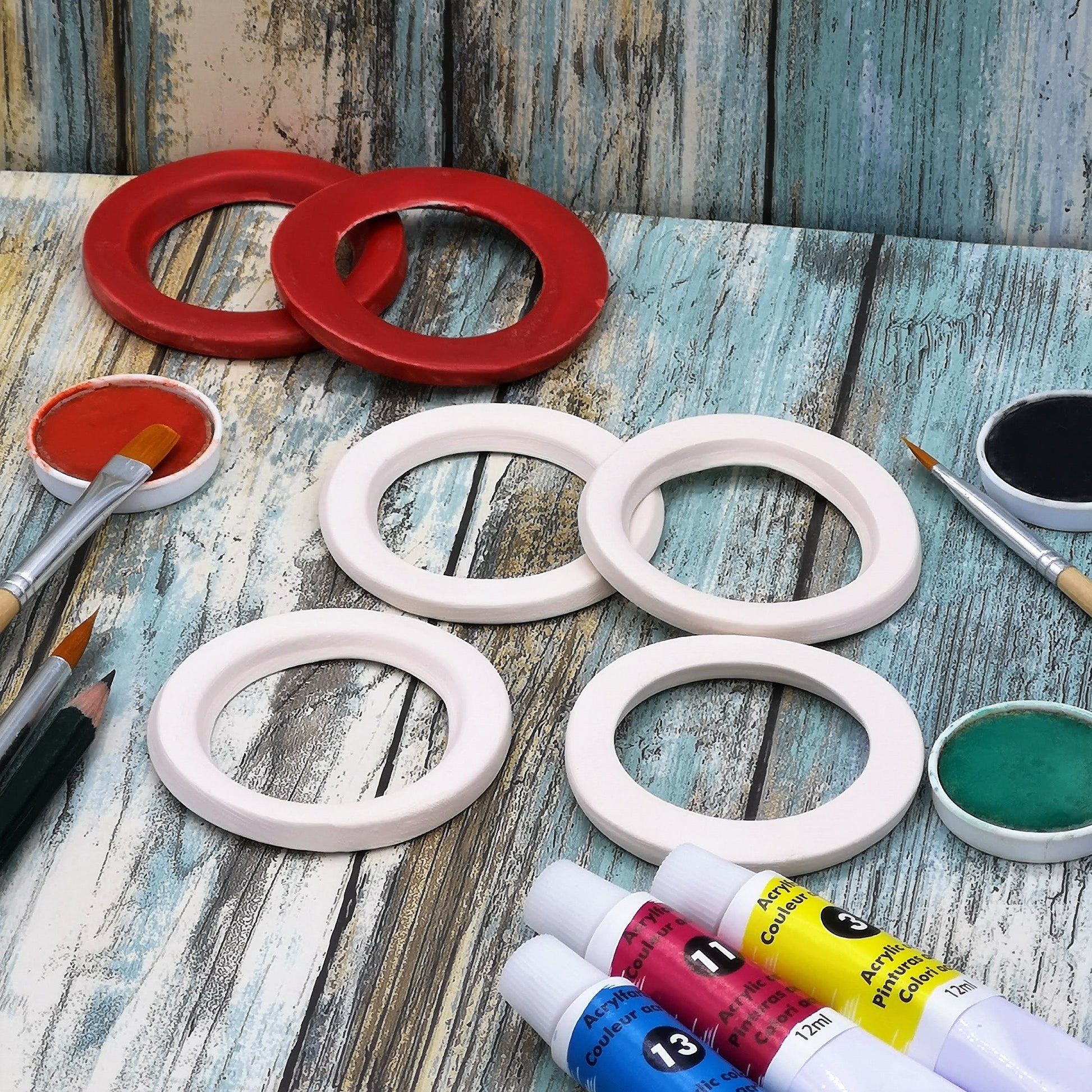 Pendant Blanks Ready To Paint, 4 Pcs Handmade Ceramic Bisque, Geometric Pendant, Diy Ceramics, Decorative Round Pendant - Ceramica Ana Rafael