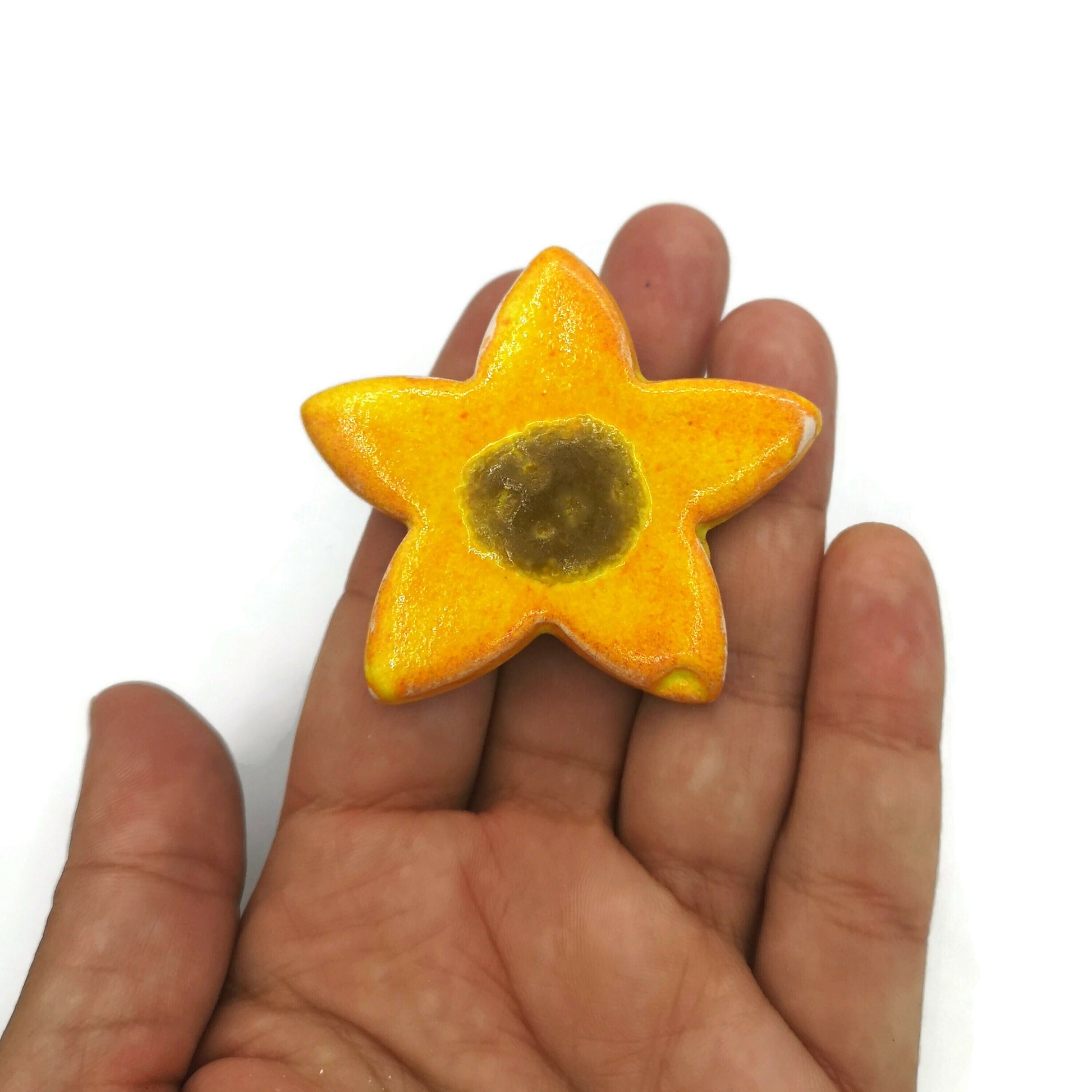 Yellow Sunflower Pin For Women, Handmade Ceramic Scarf Brooch, Best Sellers Mothers Day Gift For Grandma, Artisan Clay Jewelry Ready To Ship - Ceramica Ana Rafael