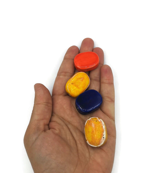 Handmade Ceramic Beads, Assorted Set Of 4 Clay Beads For Jewelry Making, For Pendant necklace, Unique Unusual large Beads - Ceramica Ana Rafael