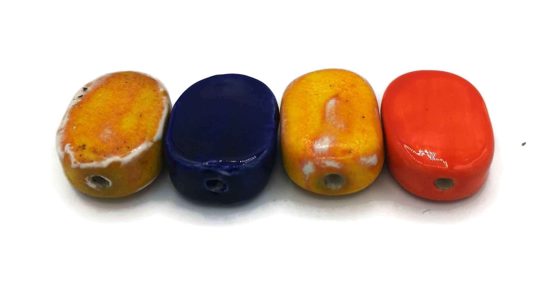 Handmade Ceramic Beads, Assorted Set Of 4 Clay Beads For Jewelry Making, For Pendant necklace, Unique Unusual large Beads - Ceramica Ana Rafael