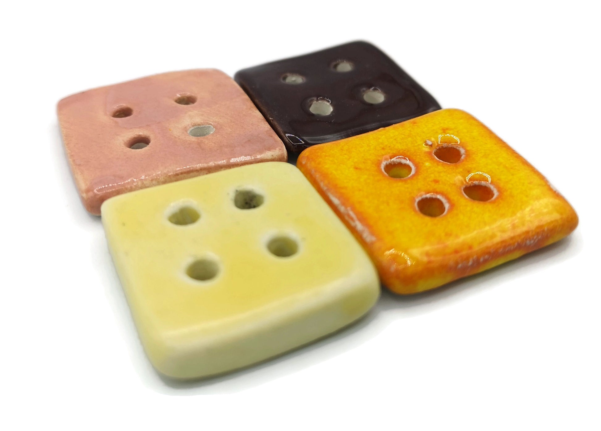 Coat buttons, Set Of 4 colorful button beads, large square buttons lot, cute sewing buttons trending now, best sellers buttons for crafts - Ceramica Ana Rafael