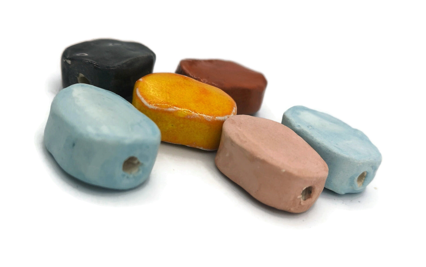 6Pc Assorted Ceramic Beads For Jewelry Making, Handmade Ceramic Unique Beads, Large Oval Macrame Beads 2mm Hole - Ceramica Ana Rafael