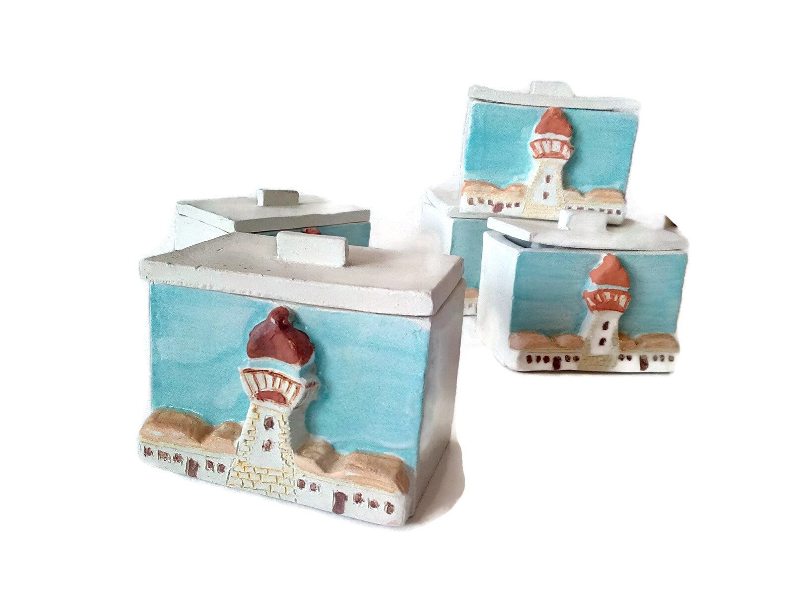 Handmade Ceramic Jewelry Box With Lid, Lighthouse Gift For Dad, Unique Small Trinket Box - Ceramica Ana Rafael