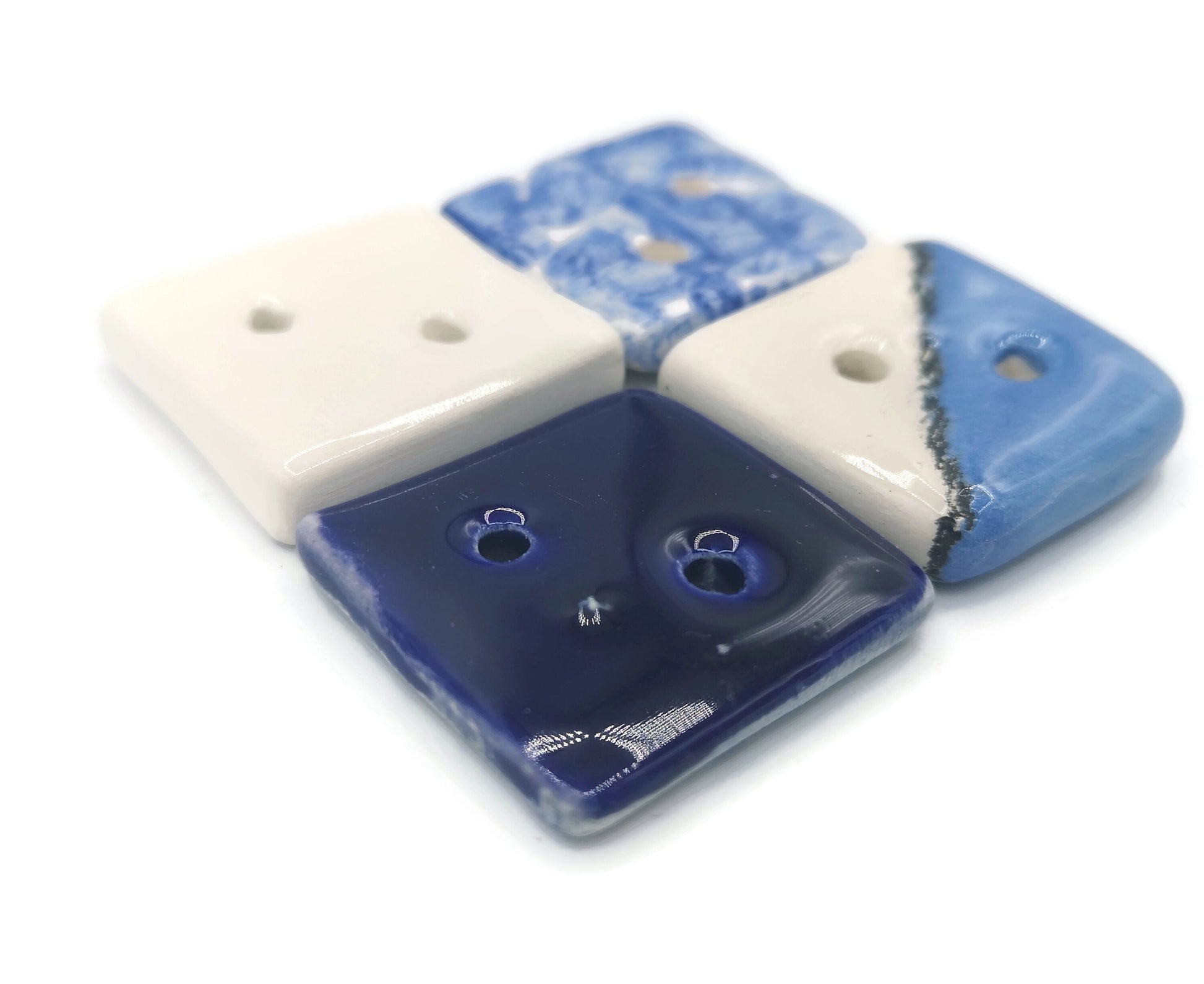 4Pc 30mm Handmade Ceramic Square Blue Sewing Buttons for Crafts, Elegant Extra Large Coat Buttons, Best Sellers Sewing Supplies And Notions - Ceramica Ana Rafael