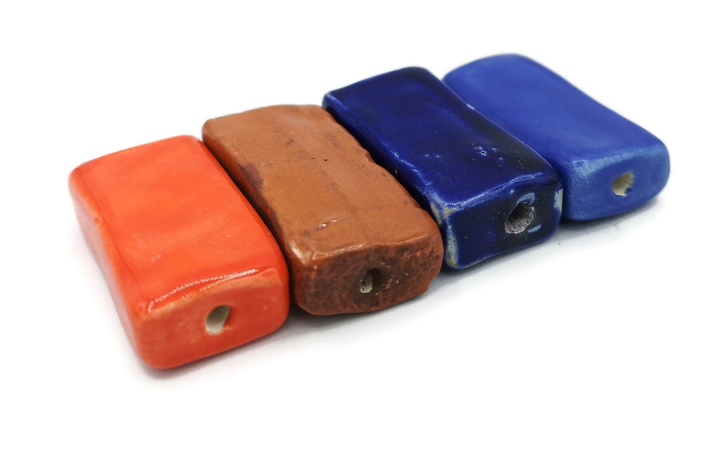 4Pc 35mm Extra Large Handmade Ceramic Rectangle Beads For Jewelry Making, Mixed Clay Beads hand Painted, Unique Decorative Macrame Beads - Ceramica Ana Rafael