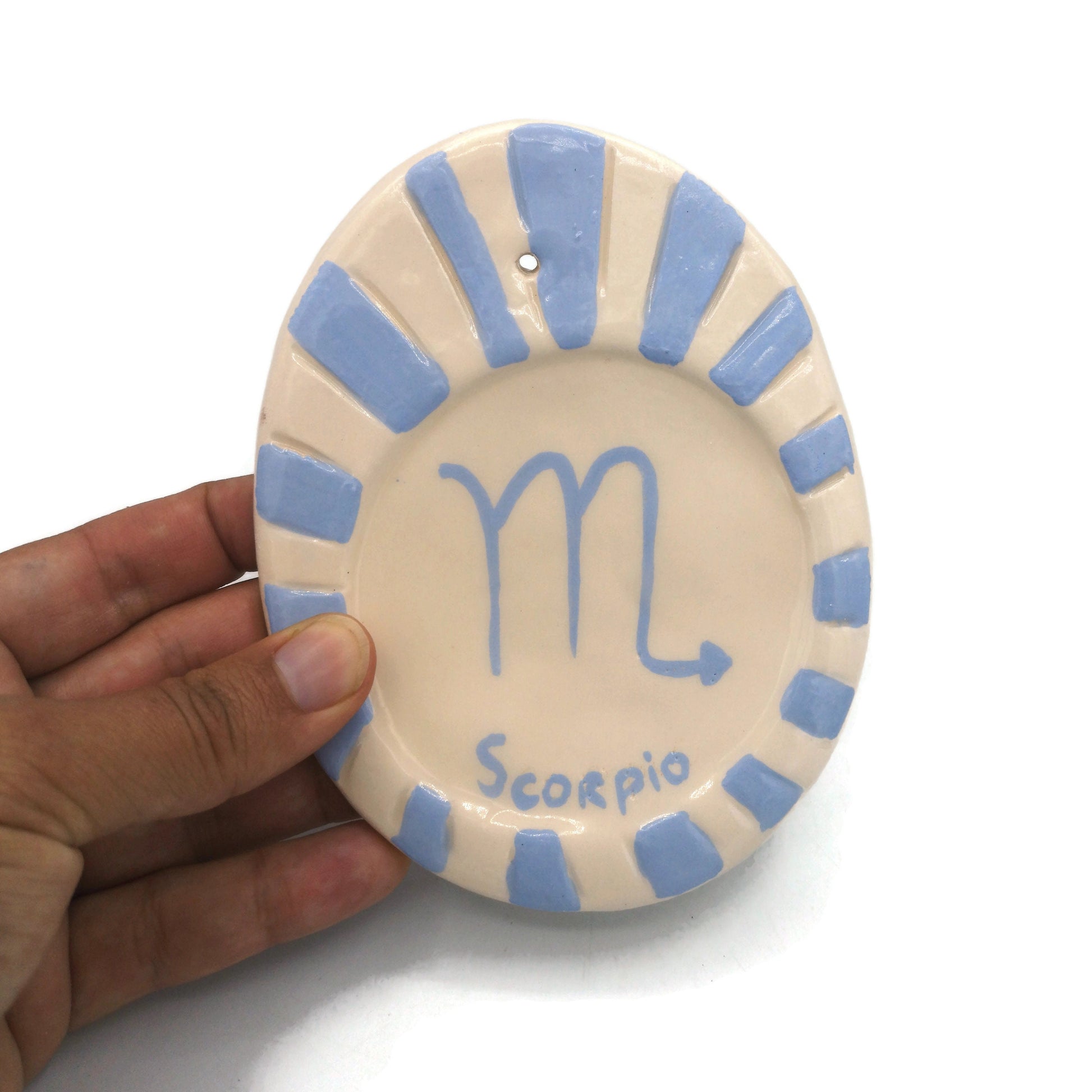 Handmade Ceramic Blue Scorpio Incense Stick Burner for Her, Zodiac Cone Incense Holder, Birthday Gift for Women, 9th Anniversary Gift Idea - Ceramica Ana Rafael