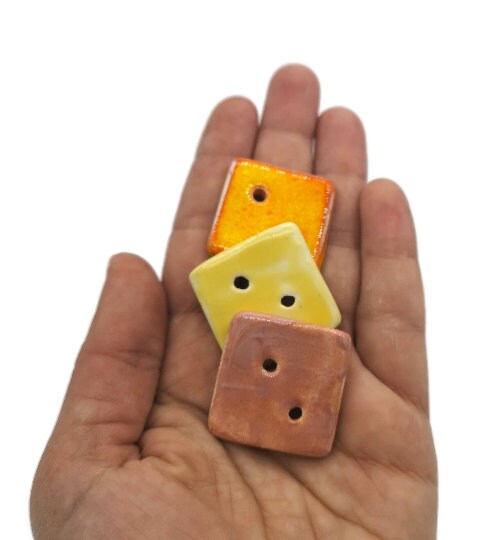 NOVELTY BUTTONS, Handmade Ceramic Sewing Button Lot, Set Of 3 Craft Buttons For Sewing, Fancy Jacket Buttons - Ceramica Ana Rafael