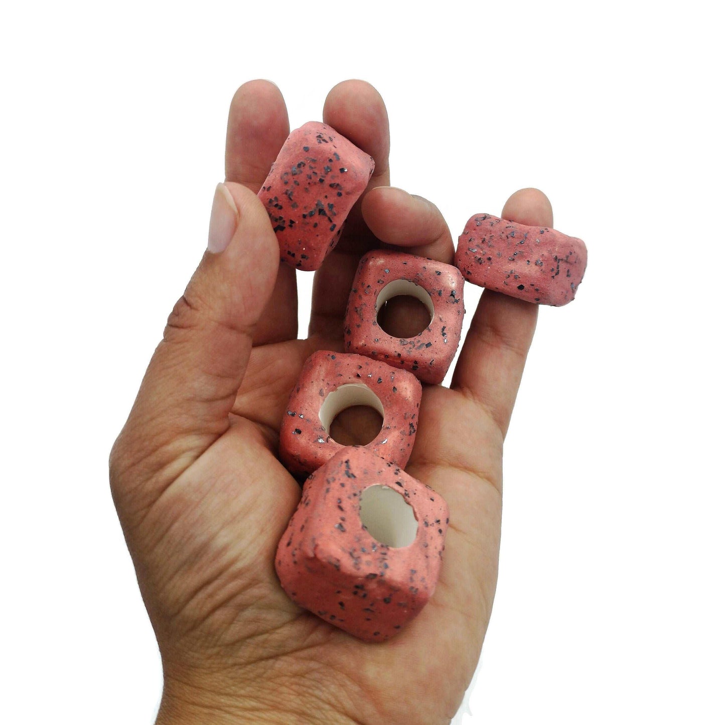 1Pc 25mm Extra Large Handmade Ceramic Beads For Macrame With Large Hole, Square Unique Chunky Clay Beads for Jewelry Making Sparkly Red Bead