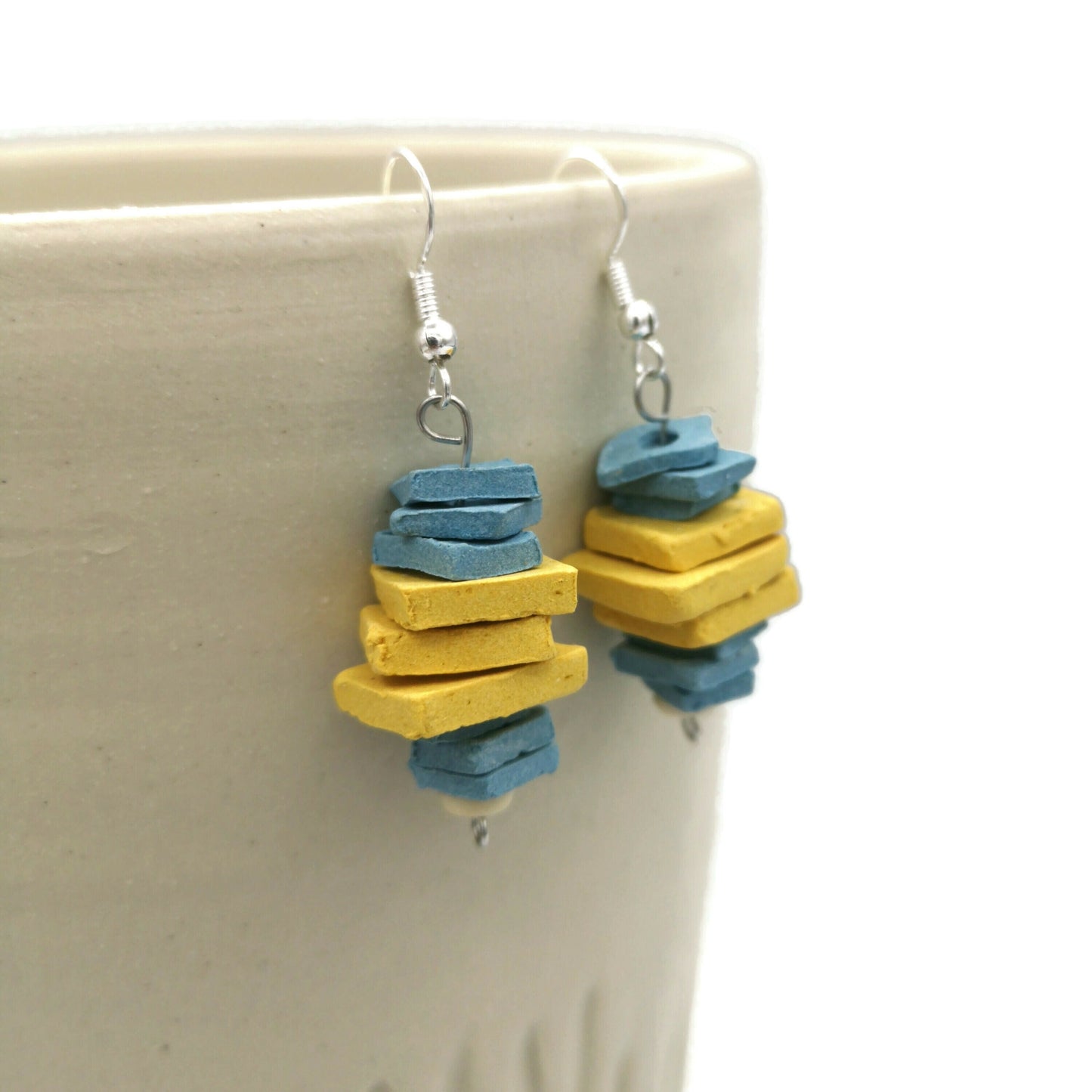 Aesthetic Sterling Silver Earrings Dangle For Women, Novelty Earrings 9th Anniversary Gift for Wife - Ceramica Ana Rafael