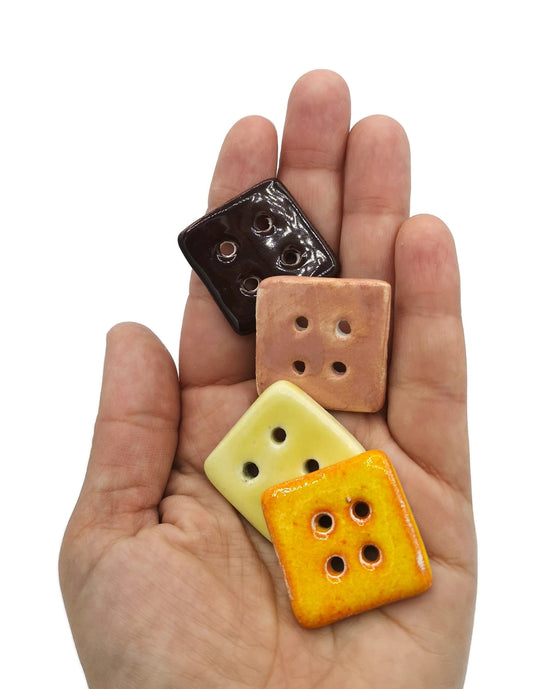 Coat buttons, Set Of 4 colorful button beads, large square buttons lot, cute sewing buttons trending now, best sellers buttons for crafts - Ceramica Ana Rafael