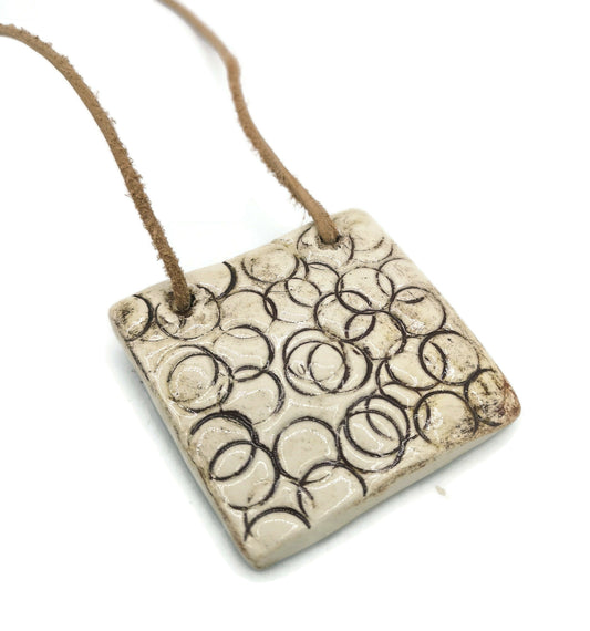 LARGE SQUARE PENDANT with 2 Holes Handcrafted Ceramic Components For Clay Jewelry Making - Ceramica Ana Rafael