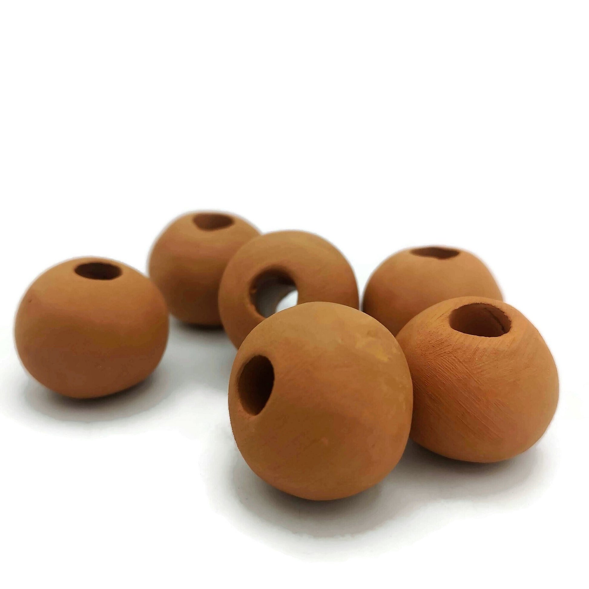 6Pc 30mm Handmade Ceramic Macrame Beads 7mm Large Hole, Clay Beads, Extra Large Beads - Ceramica Ana Rafael