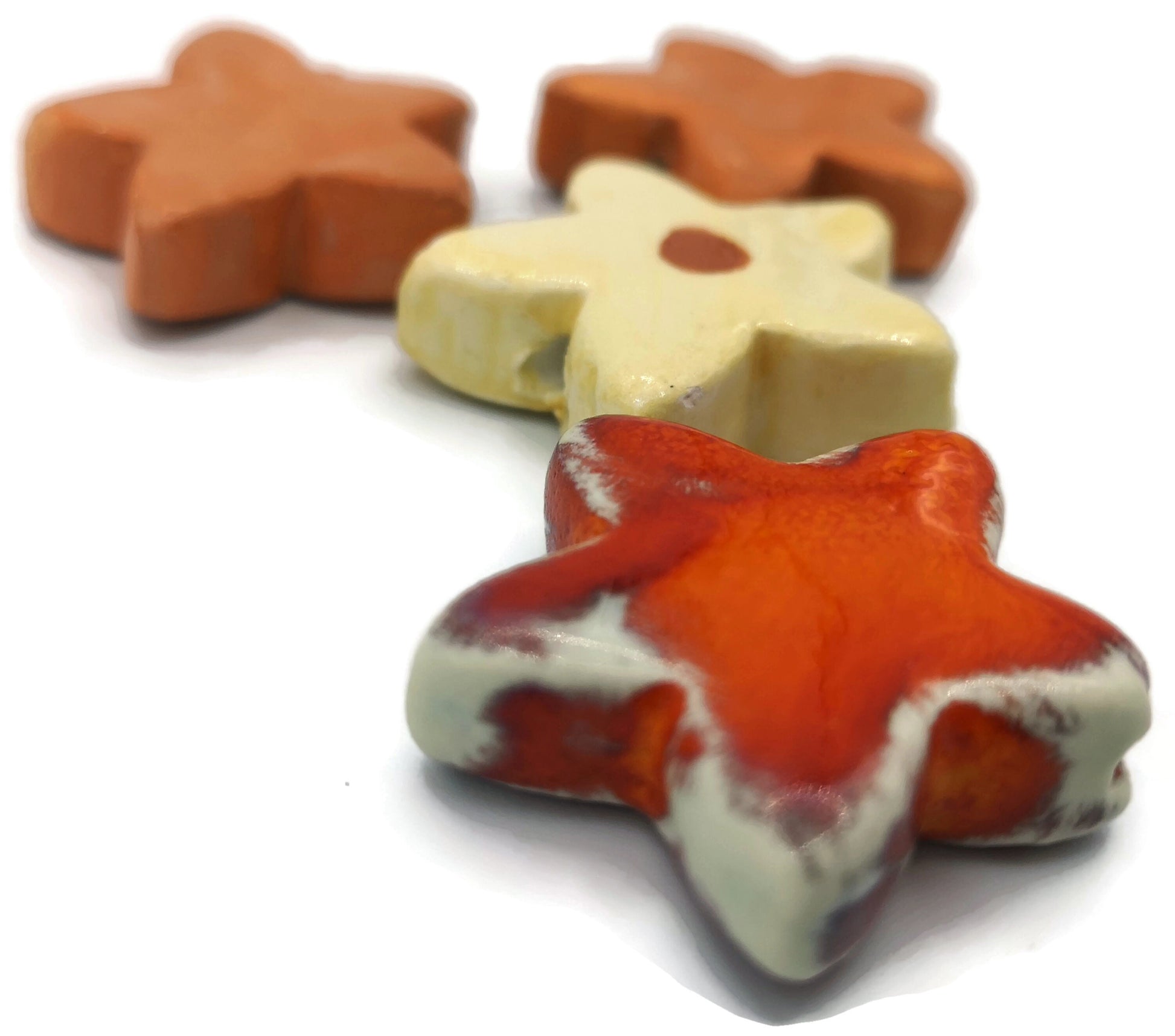 STAR CERAMIC BEADS, Mixed Set Of 4 Decorative Jewelry Making Beads Large Macrame Beads Colorful Flower Shaped - Ceramica Ana Rafael