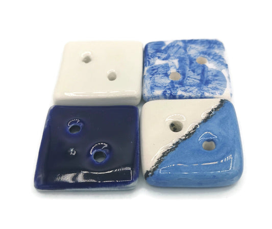 4Pc 30mm Handmade Ceramic Square Blue Sewing Buttons for Crafts, Elegant Extra Large Coat Buttons, Best Sellers Sewing Supplies And Notions - Ceramica Ana Rafael