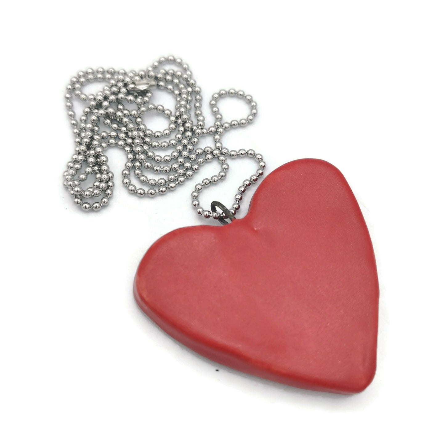 Handmade Ceramic Red Heart Necklace Pendant For Women, Aesthetic Necklace For Mom, Cute Gift For Her, Mothers Day Gift From Daughter - Ceramica Ana Rafael