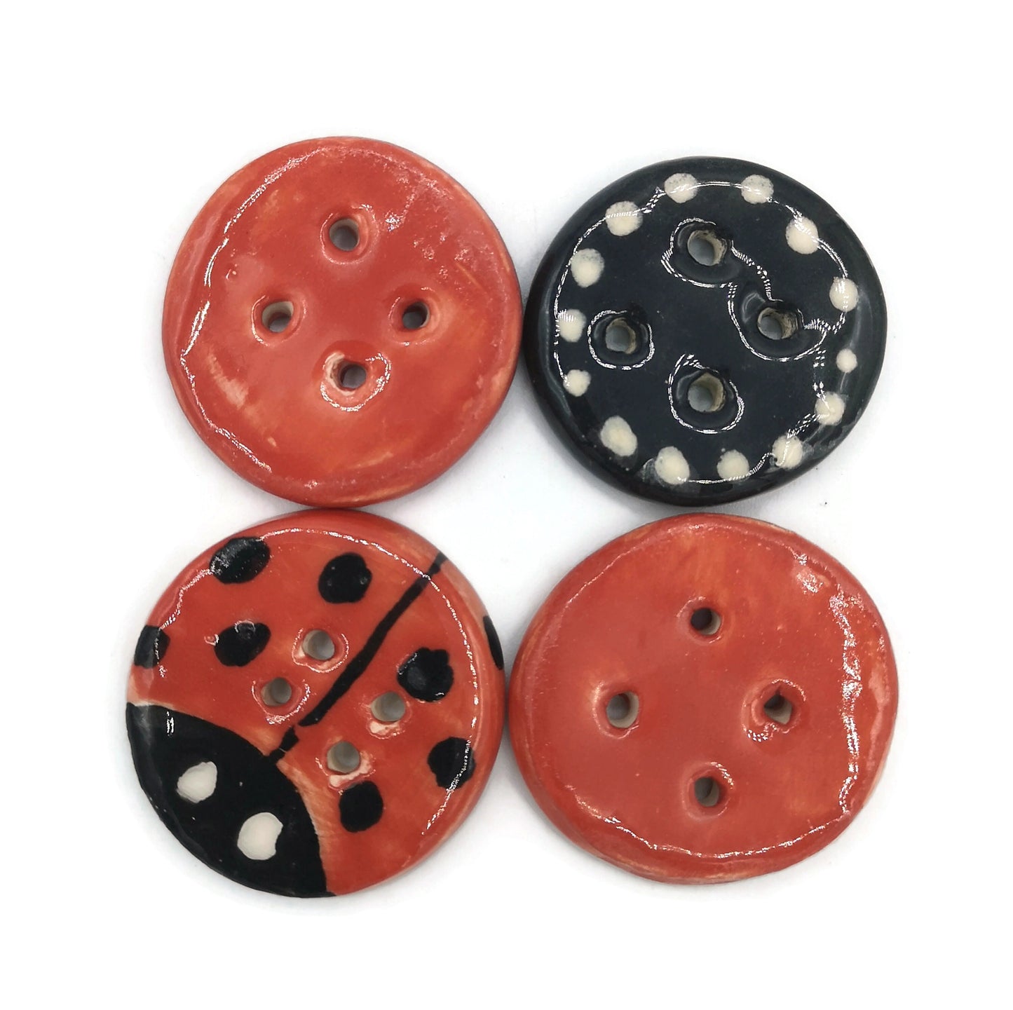Decorative Buttons Handmade Ceramics, Set Of 4 Round Shape Red Ladybug Buttons Cute, Best Sellers 2022 Extra Large Buttons, Big Buttons - Ceramica Ana Rafael