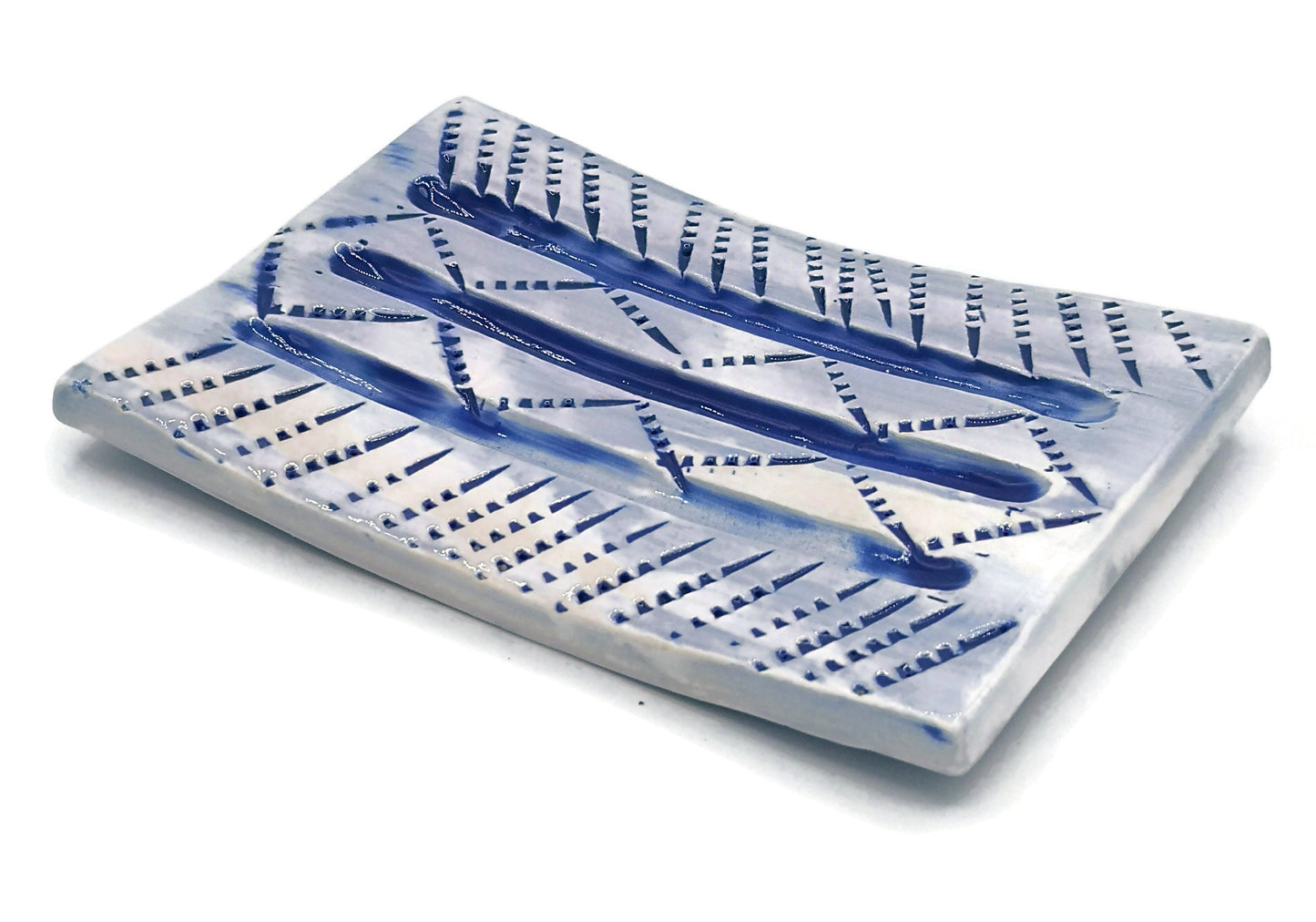 Blue Handmade Ceramic Soap Dish for Shower, Rectangular Sponge Holder, Eco Friendly Shampoo Bar Holder, Sustainable Best Gift For Him - Ceramica Ana Rafael