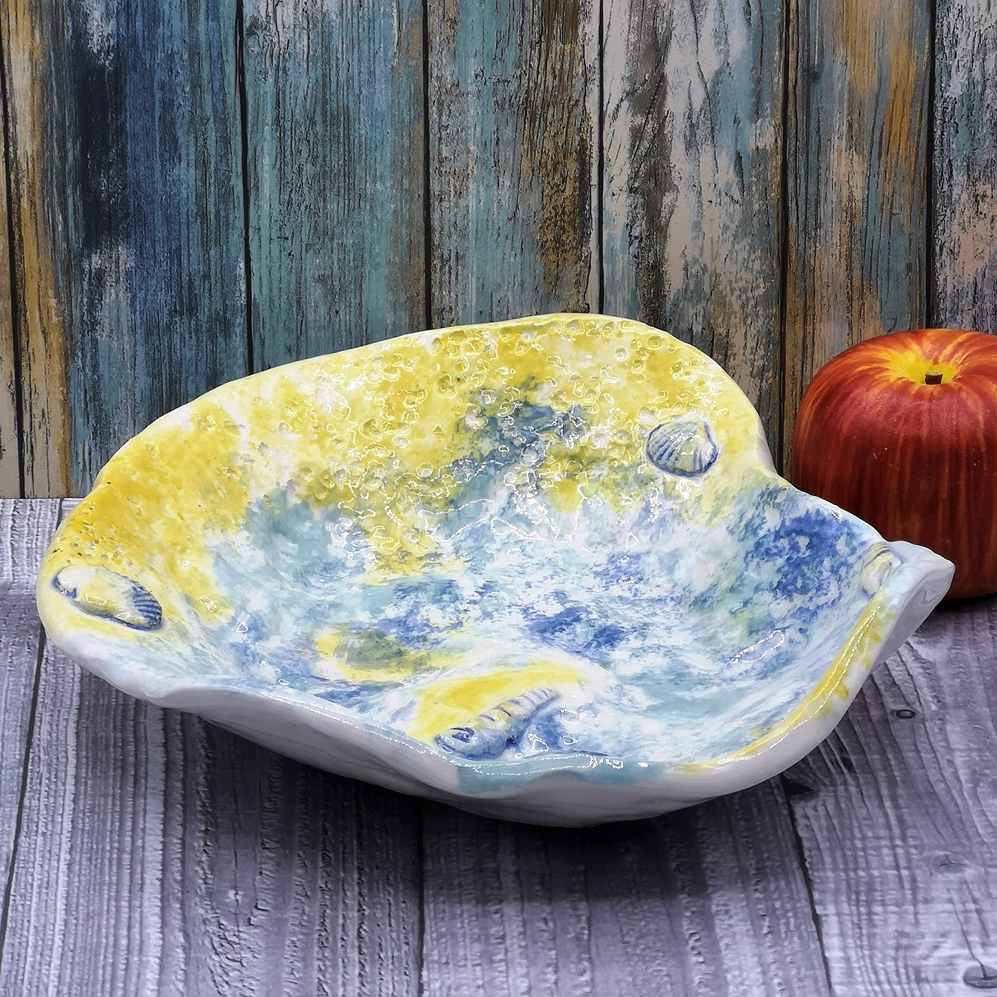 Decorative Bowl, Hand Painted Key Bowl Beach Themed Decor, Handmade Ceramic Bowl, Boho Bathroom Decor, Large Centerpiece Bowl - Ceramica Ana Rafael