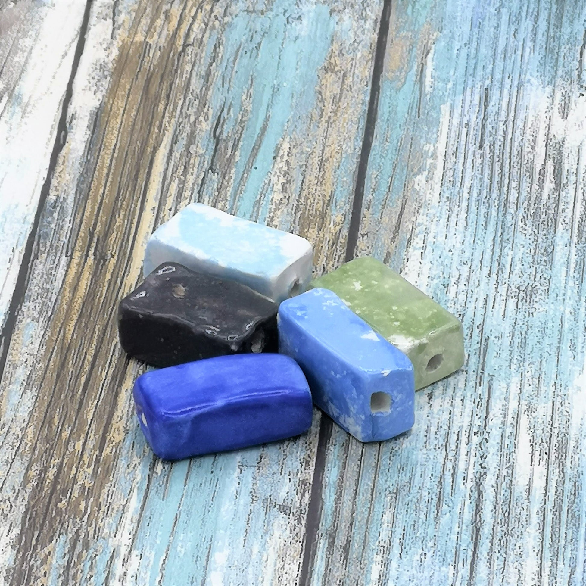 5Pc Extra Large Rectangular Tile Beads, Unique Rectangle Handmade Ceramic Bead For Jewelry Making, Decorative Assorted Clay Beads - Ceramica Ana Rafael