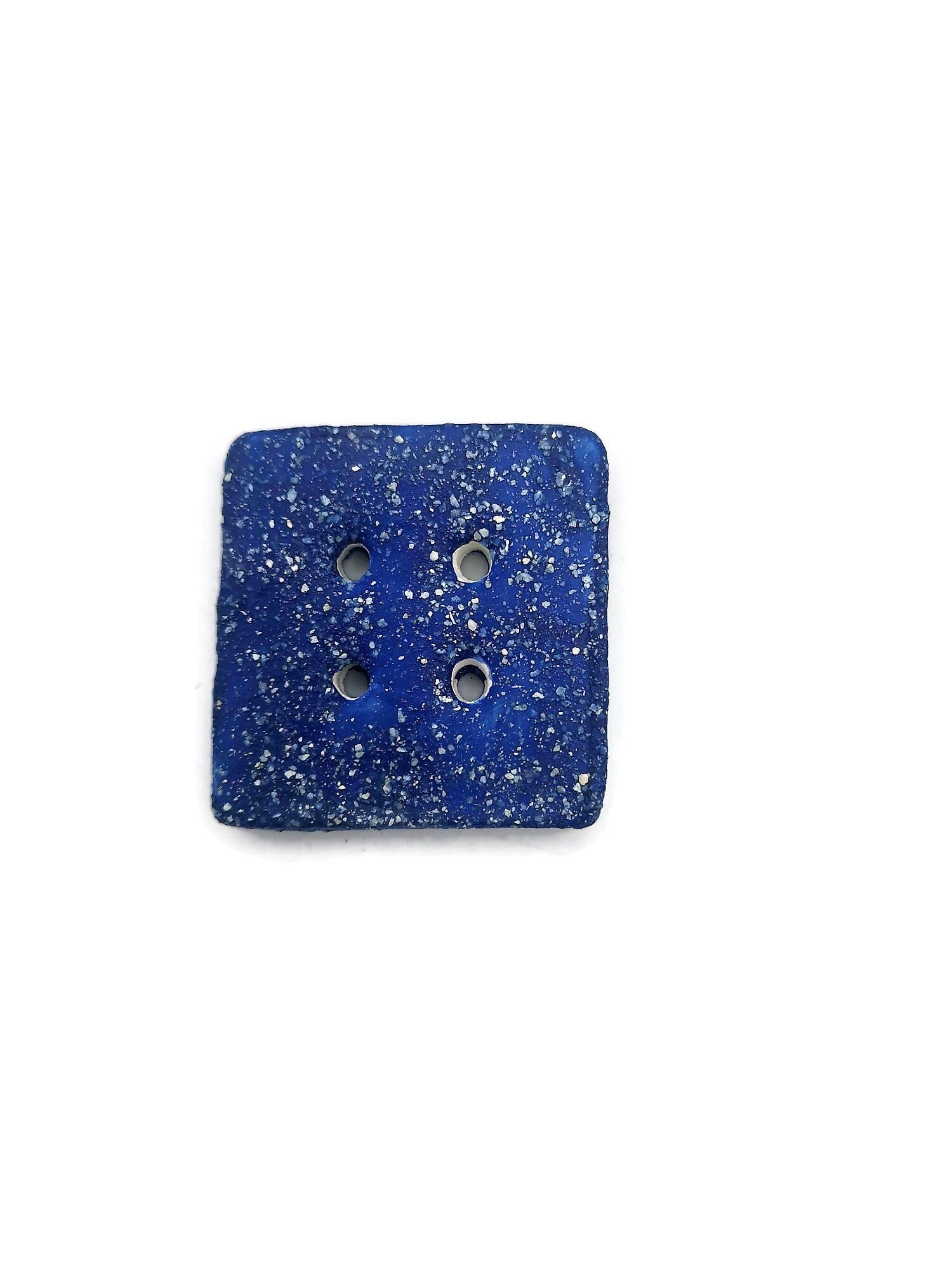 3Pc Extra Large Coat Buttons 40mm, Sparkly Blue Novelty Square Handmade Ceramic Sewing Supplies And Notions, Sewing Buttons For Blouse - Ceramica Ana Rafael
