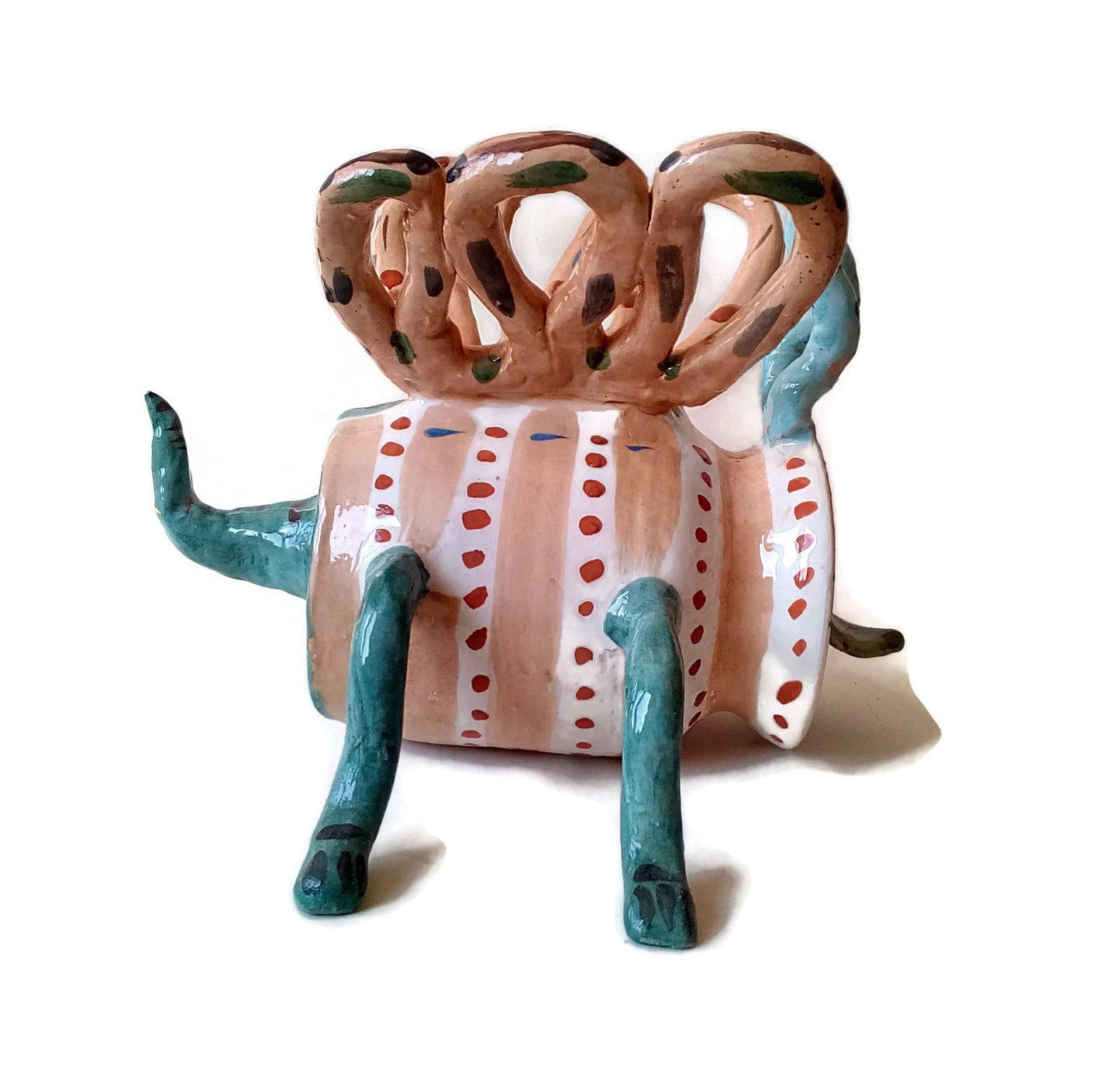 Handmade Ceramic Sculpture Weird Creature, Colorful Hand Painted Abstract Animal Figure, Clay Office Desk Accessories Best Gifts For Him - Ceramica Ana Rafael
