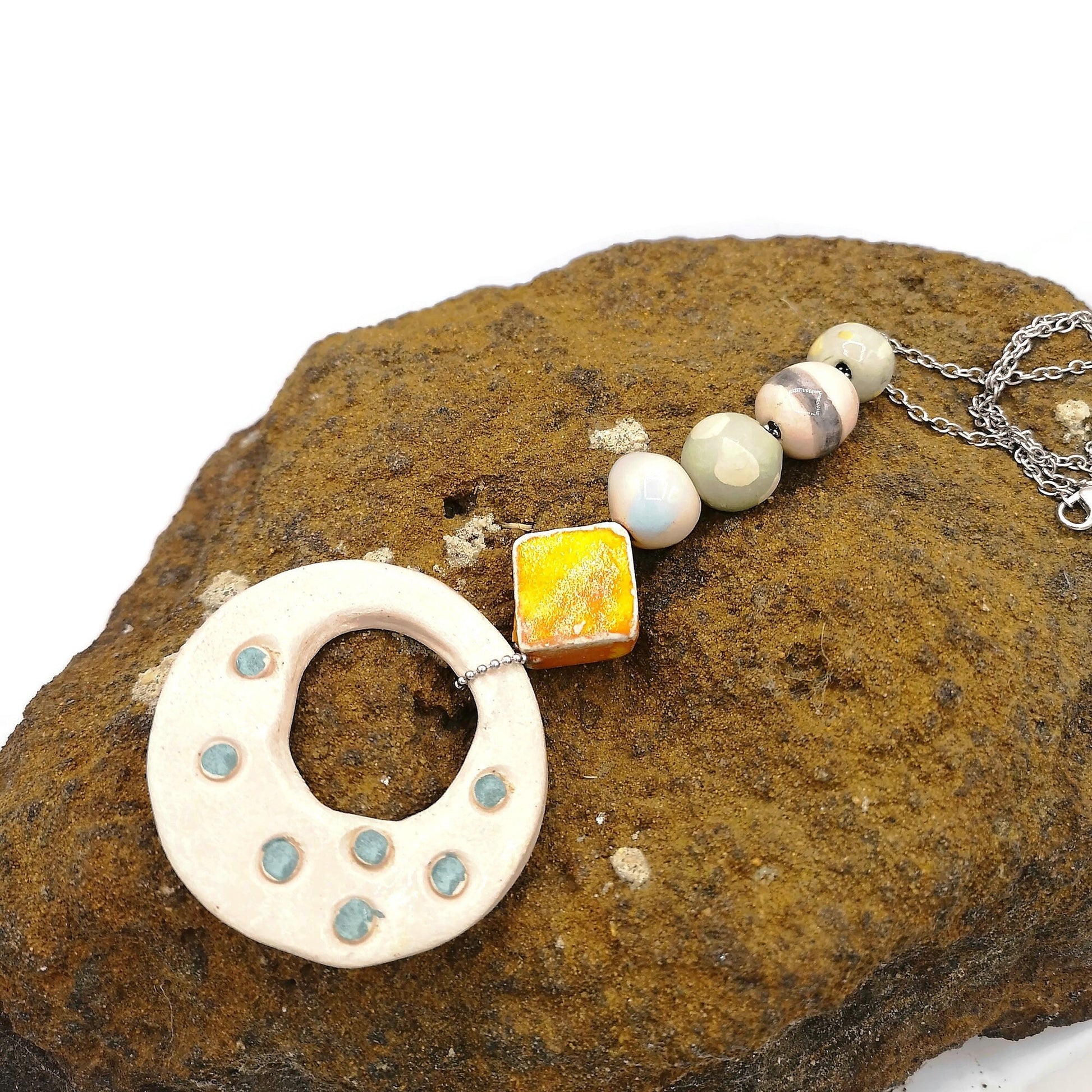 BOHO PENDANT NECKLACE, Trendy Aesthetic Necklace, Statement Jewelry Gift For Her, Everyday Necklace - Ceramica Ana Rafael