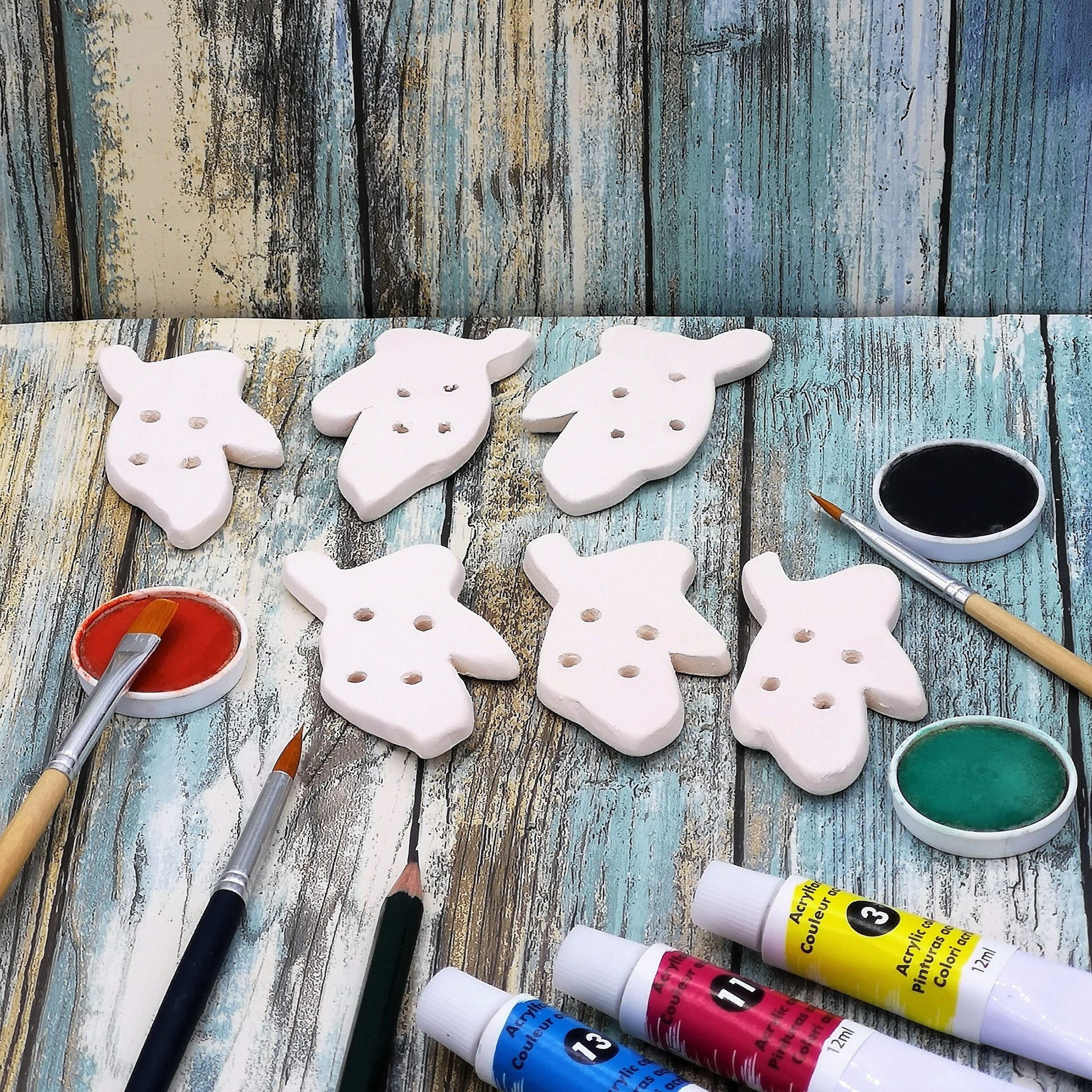 HALLOWEEN BUTTONS, CERAMIC Bisque Button Lot, Set of 6 Blank Ghost Shaped Sewing Buttons To Paint, Diy Craft Kit Customizable Ready To Paint - Ceramica Ana Rafael