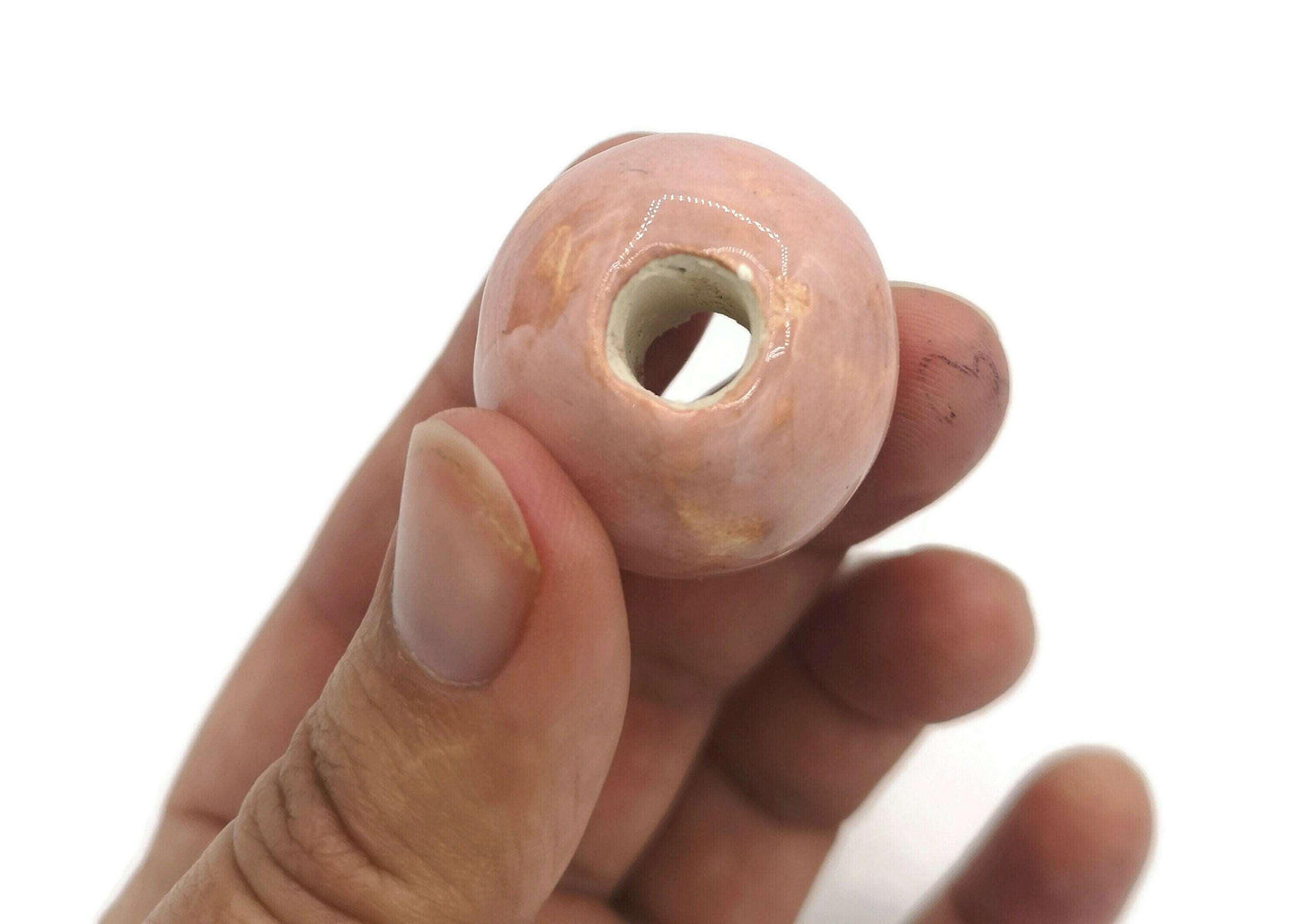 1 Pc Coral Pink Handmade Ceramic Beads Large Hole, Clay Beads For Macrame Or Jewelry Making, Giant Beads - Ceramica Ana Rafael