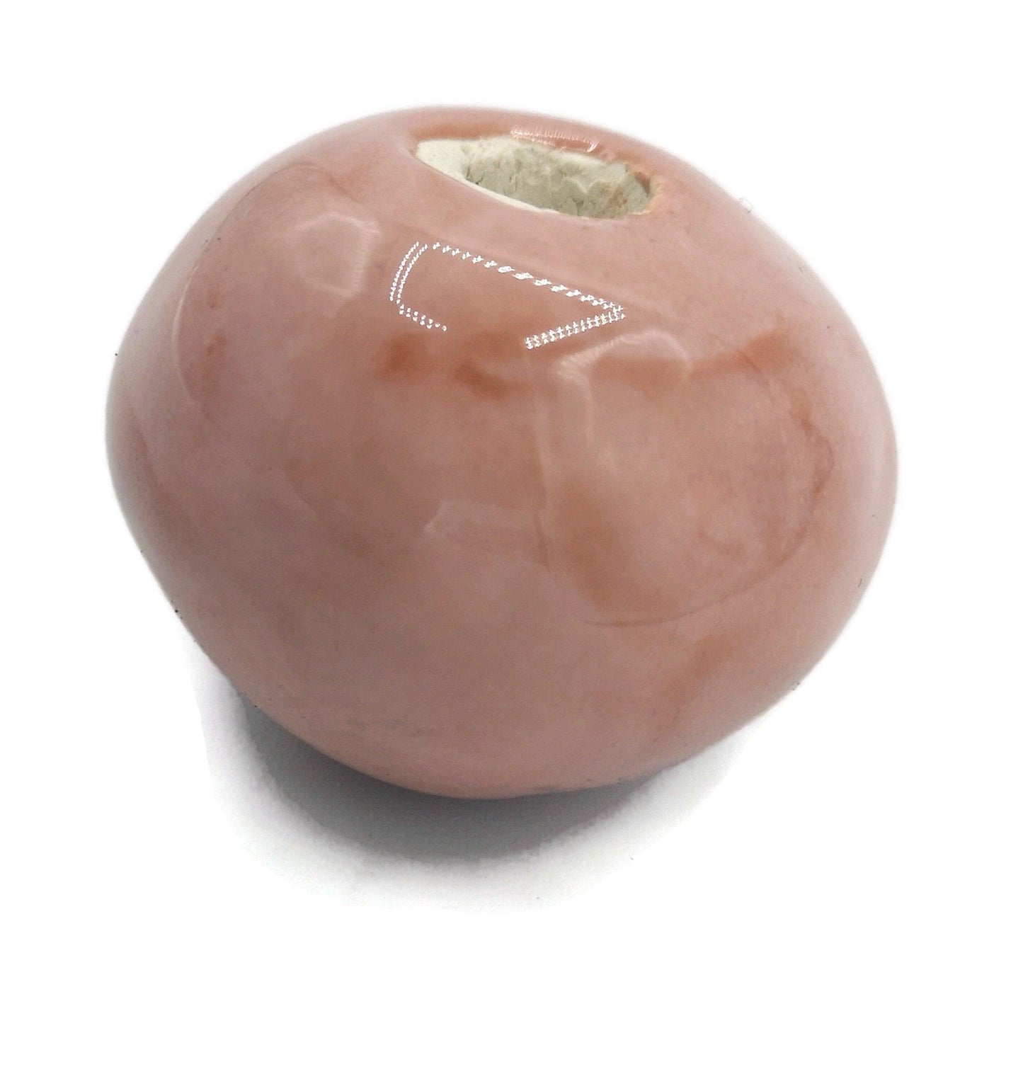 1 Pc Coral Pink Handmade Ceramic Beads Large Hole, Clay Beads For Macrame Or Jewelry Making, Giant Beads - Ceramica Ana Rafael