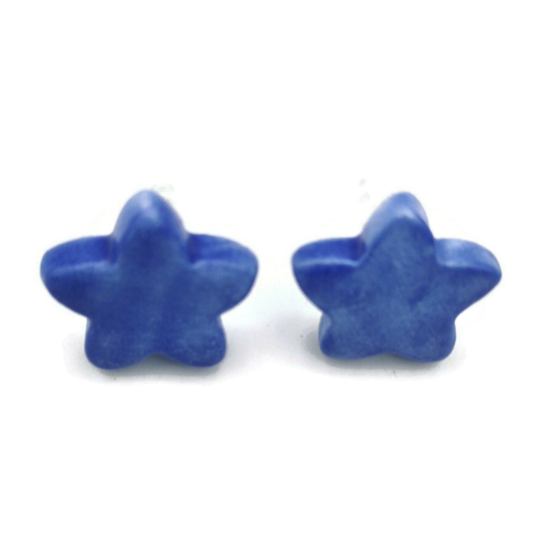 Blue Star Stud Earrings For Women, Handmade Ceramic Jewelry, Novelty Best Gifts for Her, mom birthday gift - Ceramica Ana Rafael