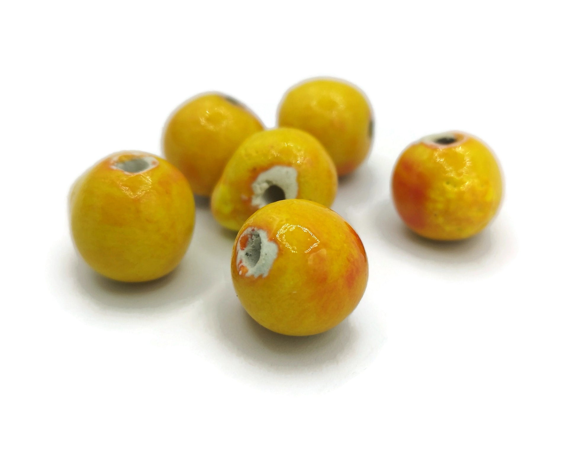 6Pc 15mm Handmade Ceramic Beads For Jewelry Making, Colorful Orange Decorative Craft Beads, Macrame Beads Large Hole 2mm, Round Clay Beads - Ceramica Ana Rafael