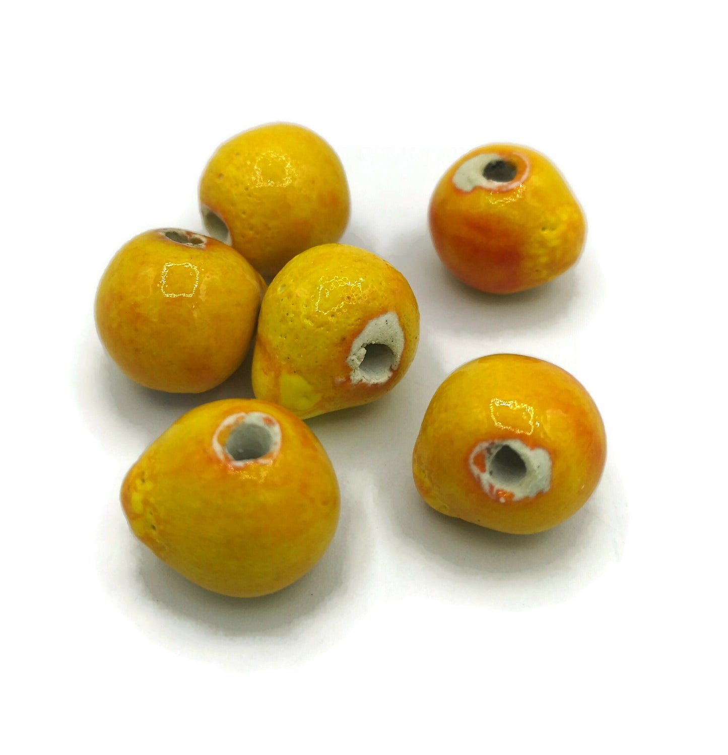 6Pc 15mm Handmade Ceramic Beads For Jewelry Making, Colorful Orange Decorative Craft Beads, Macrame Beads Large Hole 2mm, Round Clay Beads - Ceramica Ana Rafael