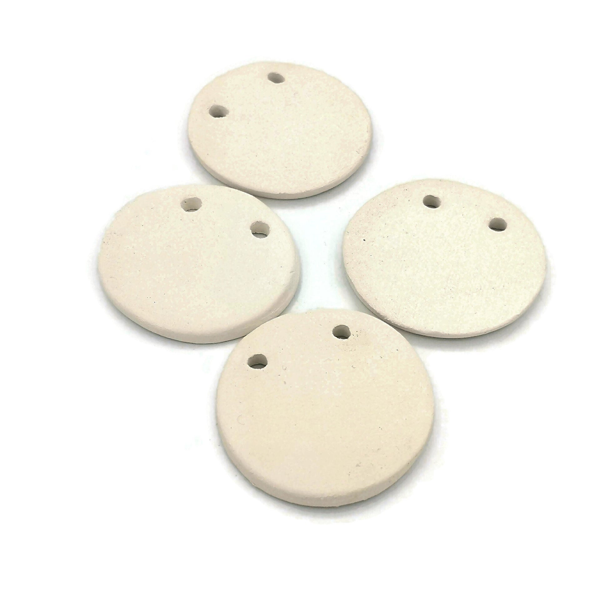 Pendant Blanks, Handmade Ceramic Bisque Charms 2 Holes Ready to Paint, Set of 4 Geometric Pendant, Diy Decorative Round Shape - Ceramica Ana Rafael