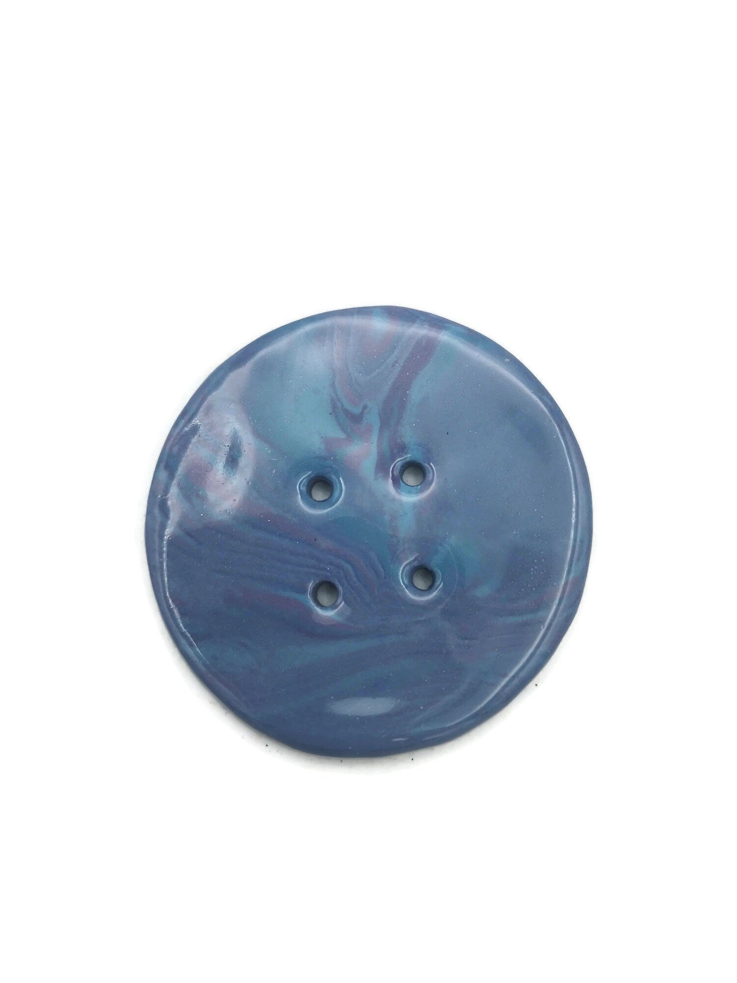 6Pc Extra Large Sewing Buttons 60mm, Mable Blue And Purple 4 Hole Handmade Ceramic Round Button, Artisan Novelty Coat Button Lot For Clothes - Ceramica Ana Rafael