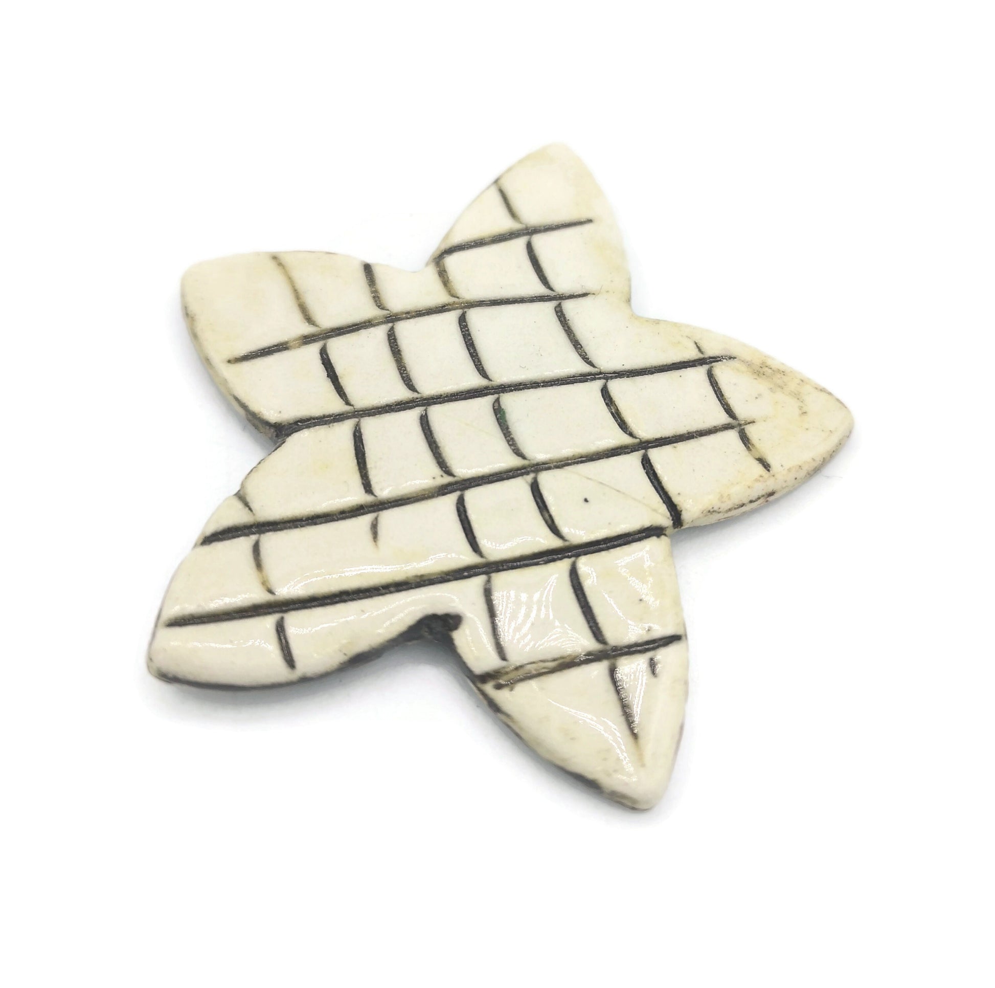 Beige Large Handmade Ceramic Star Shape Clay Fridge Magnets, Decorative Textured Rustic Refrigerator Magnet For Kitchen Decor - Ceramica Ana Rafael