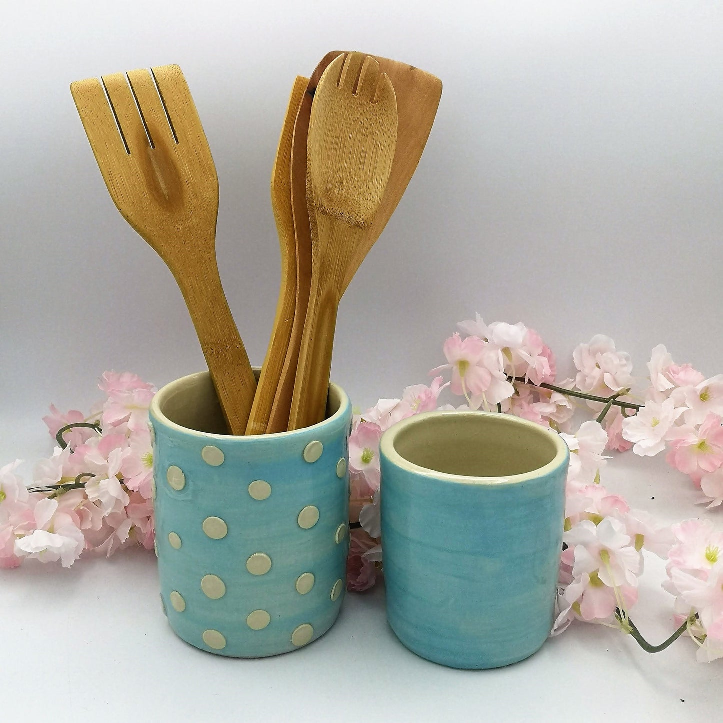 Handmade Ceramic Utensil Holder, Turquoise Kitchen Utensil Organizer, Unique Wedding Gift For Couple, Housewarming Gift New Home - Ceramica Ana Rafael