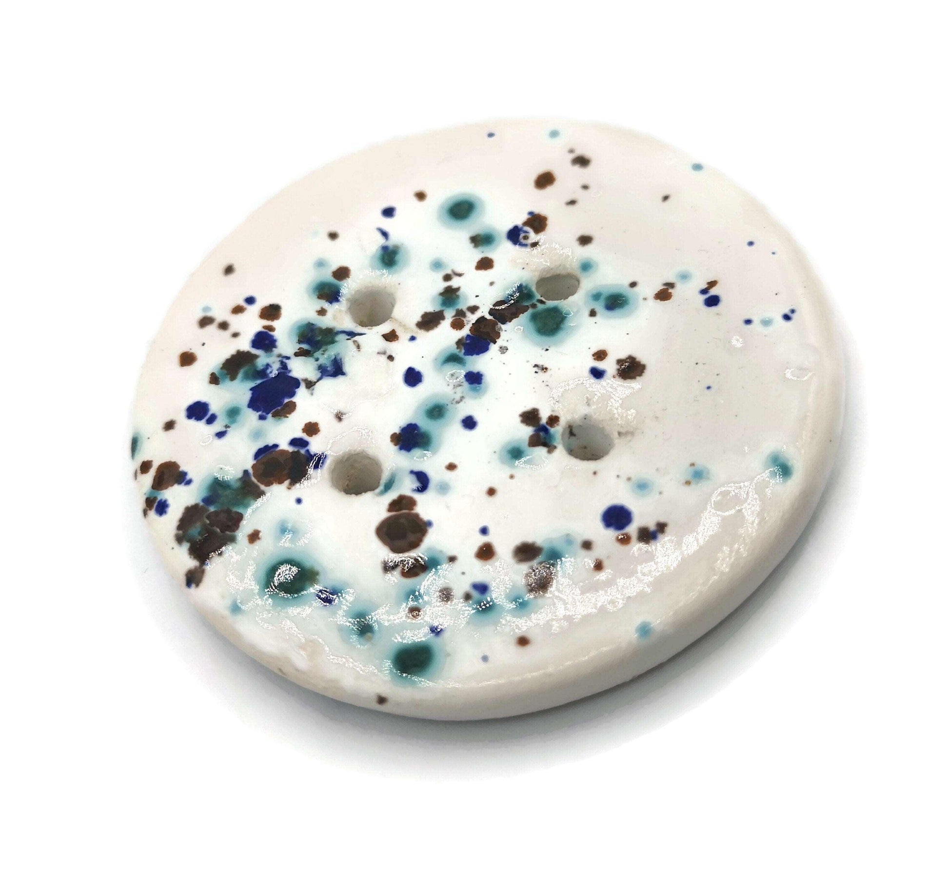 1Pc 55mm Extra Large Handmade Ceramic Round Sewing Button, Decorative Coat Buttons, 4 Hole Artisan Novelty Button For Knitting And Crochet