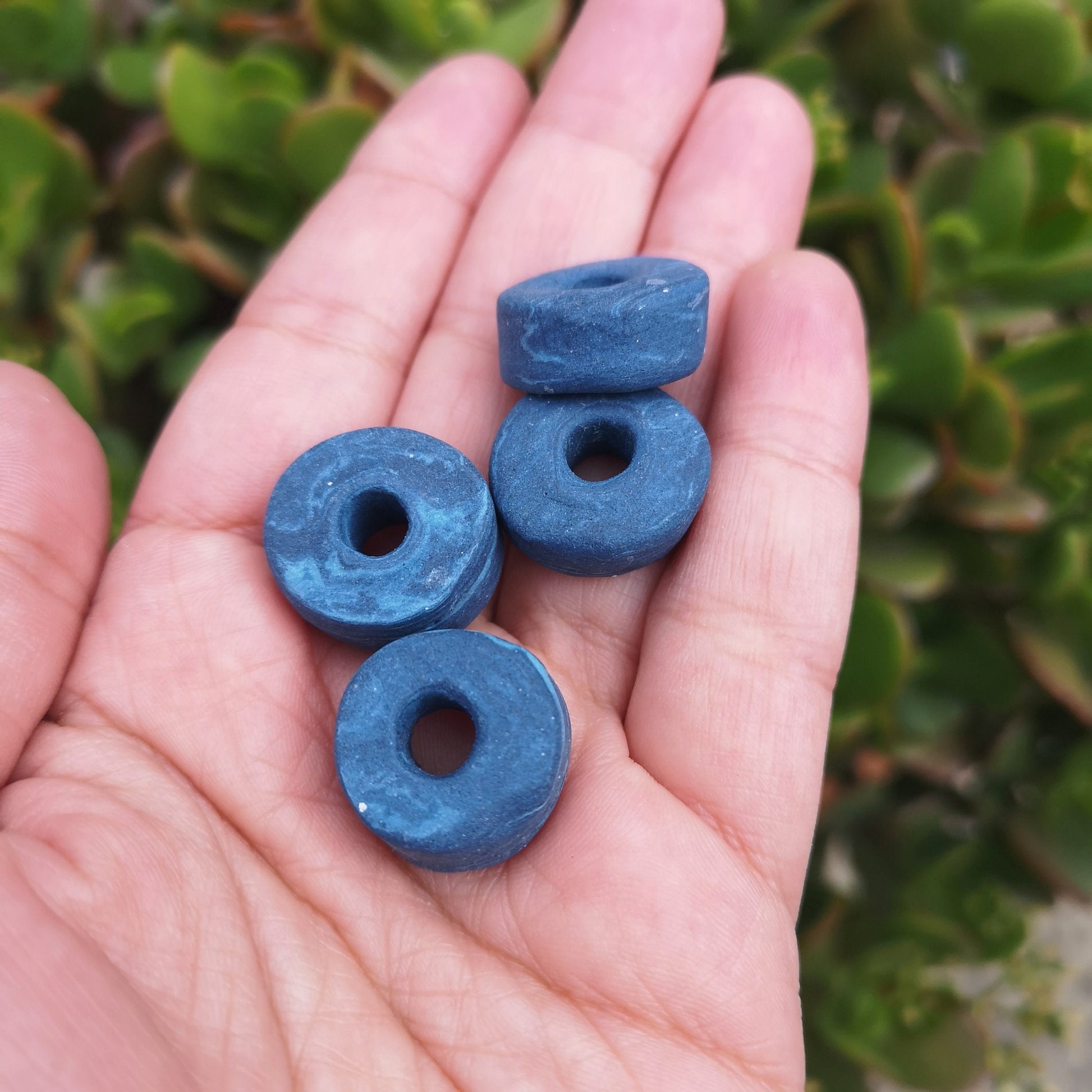Handmade Ceramic Beads For Jewelry Making, 4 Pcs Clay Beads, Large Hole Beads, Dreadlock Beads, Unique Donut Bead Unusual - Ceramica Ana Rafael